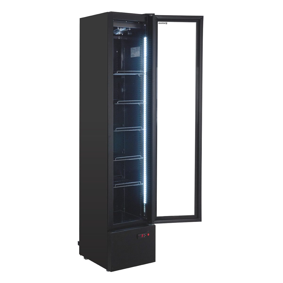 GastroHero Getränkekühlschrank Flaschenkühlschrank 160 Liter schwarz mit Glastür & LED Beleuchtung GKS-160, 188.8 cm hoch, 39 cm breit