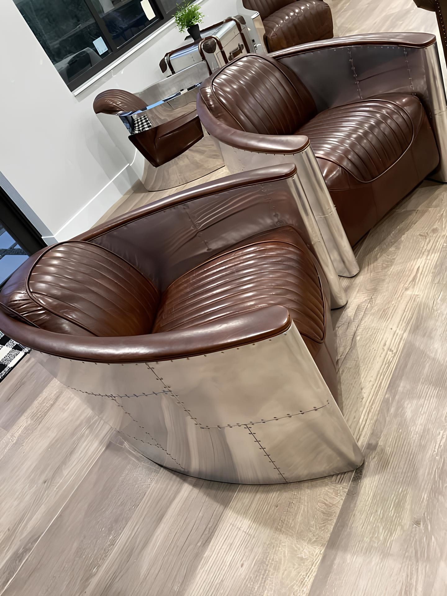 Xlmoebel Sessel Aviator Lounge Sessel aus Echtleder und Vintage-Aluminium (1-St., Sessel), Hergestellt in Europa