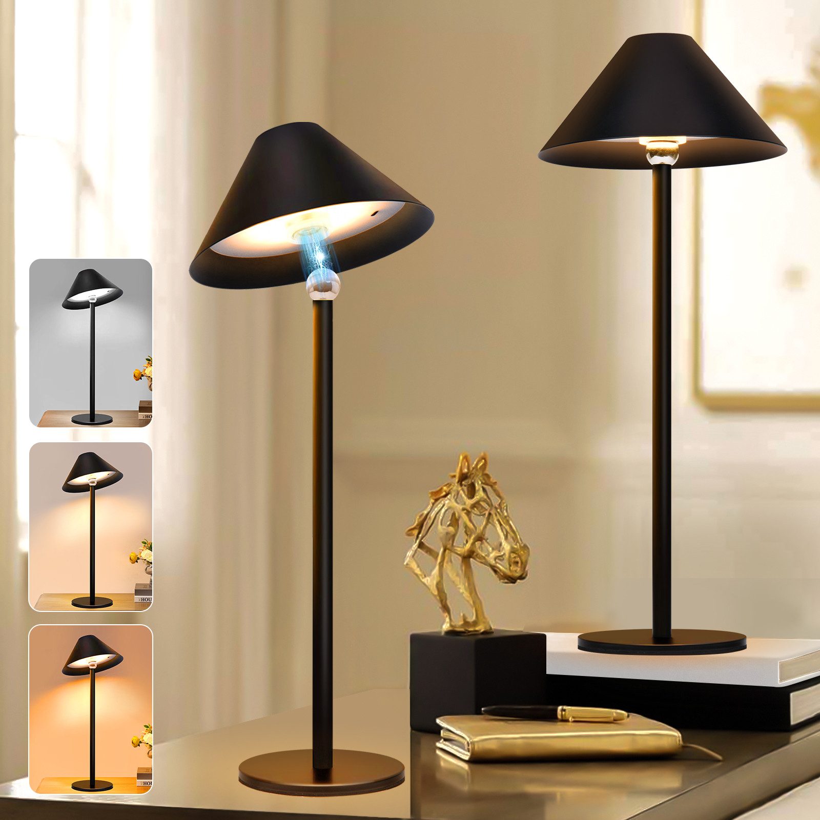 Lapalife Nachttischlampe LED Akku Tischlampe Kabellose, Dimmbar LED Leselampe, Tageslichtlampe, 3 Farbtemperaturen 360° magnetisch drehbar