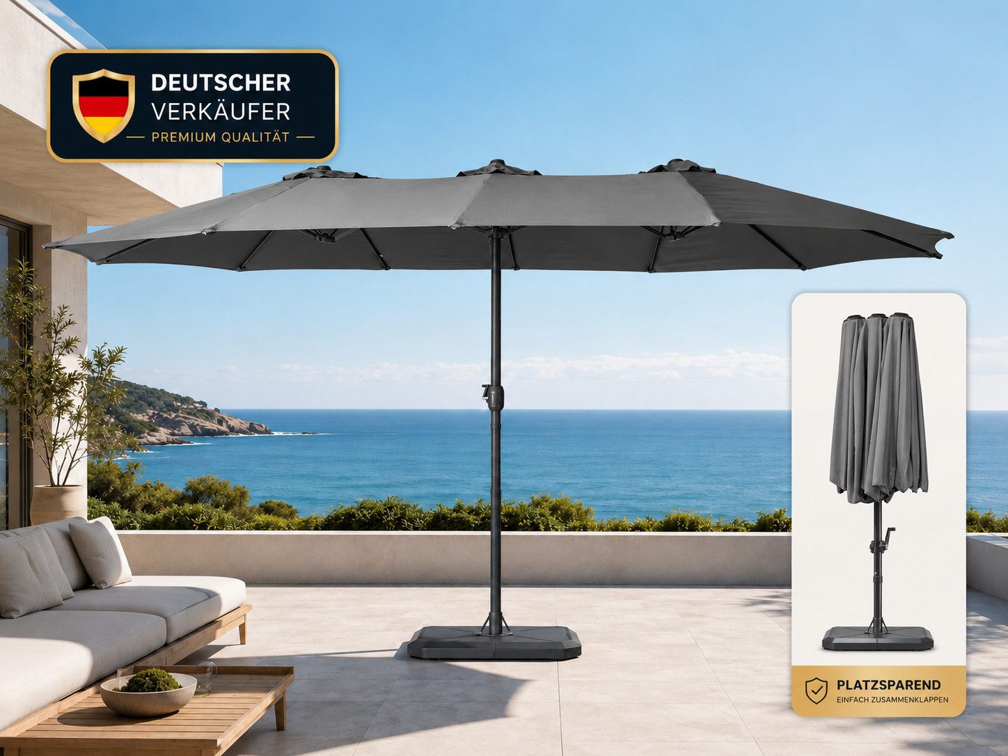 ONDIS24 Sonnenschirm Gartenschirm XXL 460cm, Marktschirm, Terassenschirm, mit Kurbelmechanik, UV 80, Bespannung aus 100 % Polyester, 180 g/m²