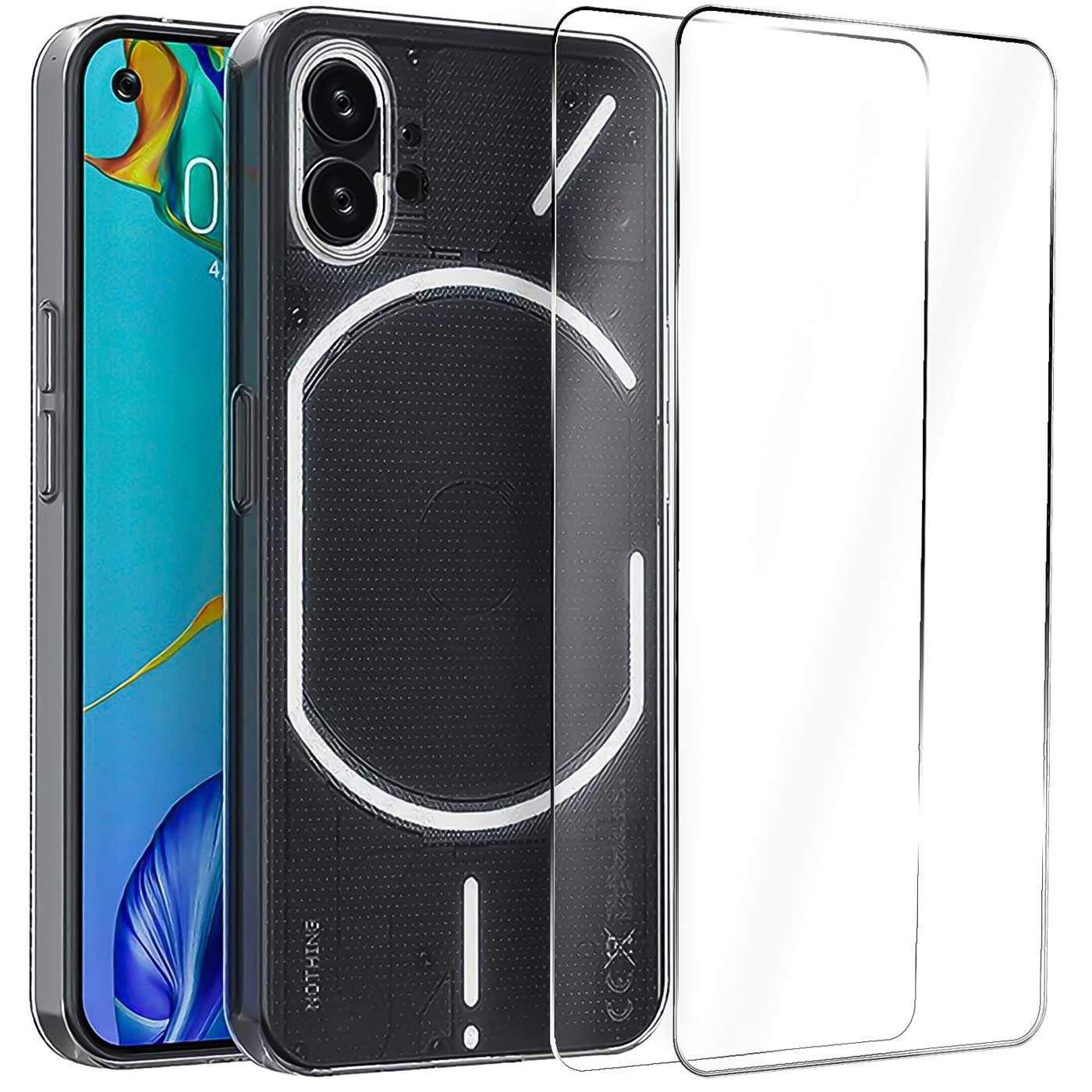 CoolGadget Handyhülle Transparent als 2in1 Schutz Cover Set für das Nothing Phone 2 6,7 Zoll, 2x 9H Glas Display Schutz Folie + 1x TPU Case Hülle für Phone 2