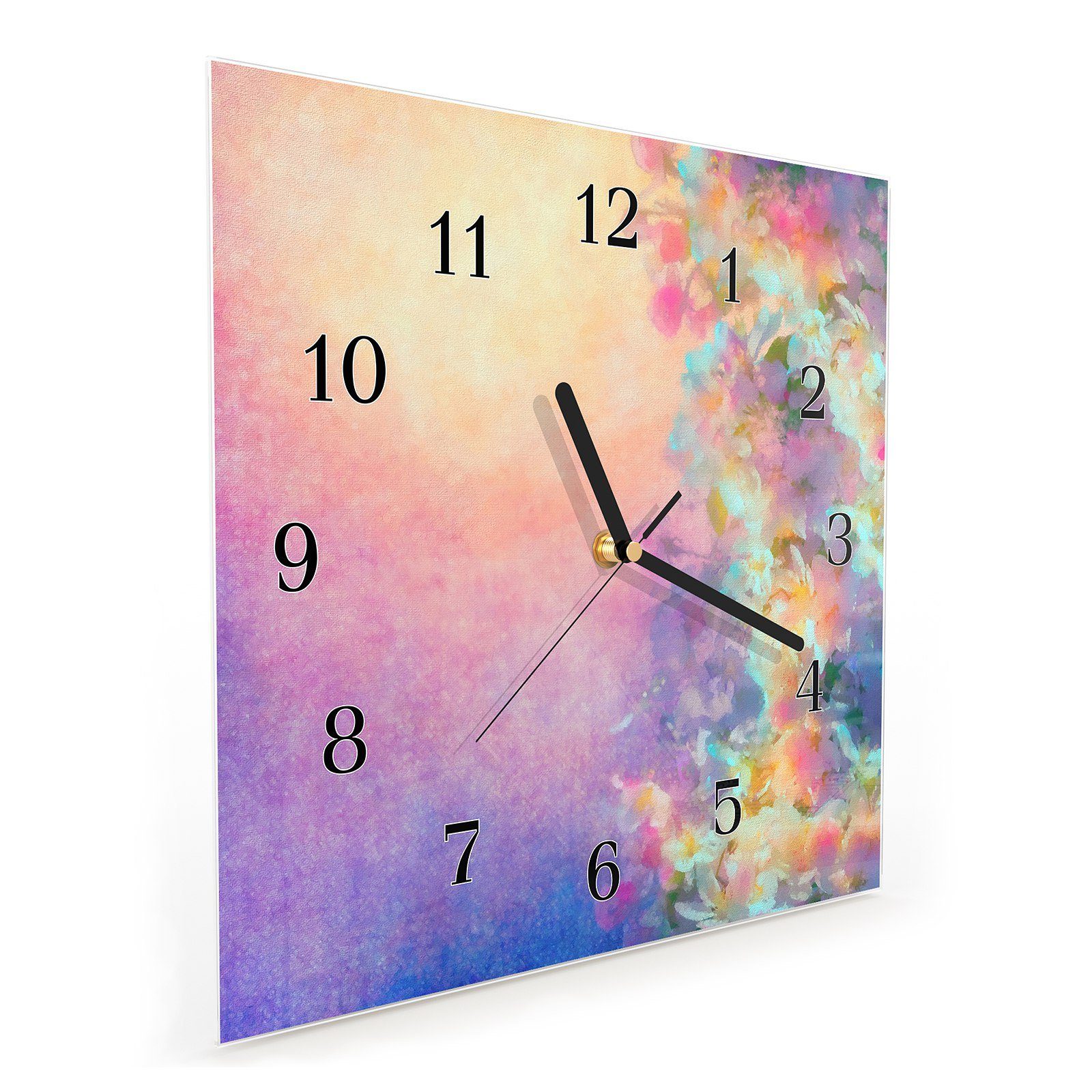 30 Aquarell Motiv Primedeco Größe 30 Wandkunst Wanduhr mit Kirschblüten x cm Glasuhr Wanduhr