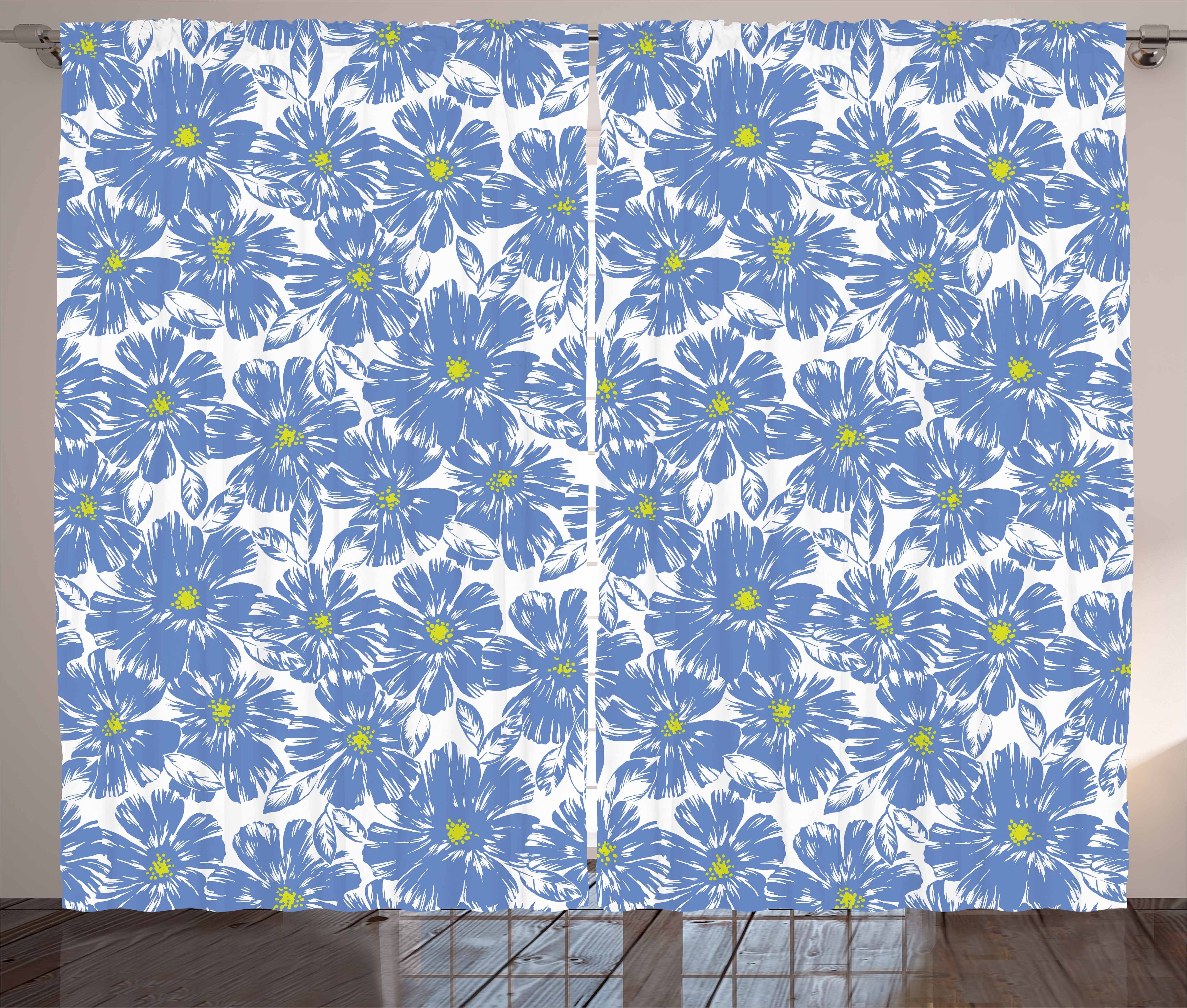 Vorhang und Haken, Natur Schlafzimmer Botanischer Pastell Kräuselband mit Abakuhaus, Gardine Blumen Schlaufen