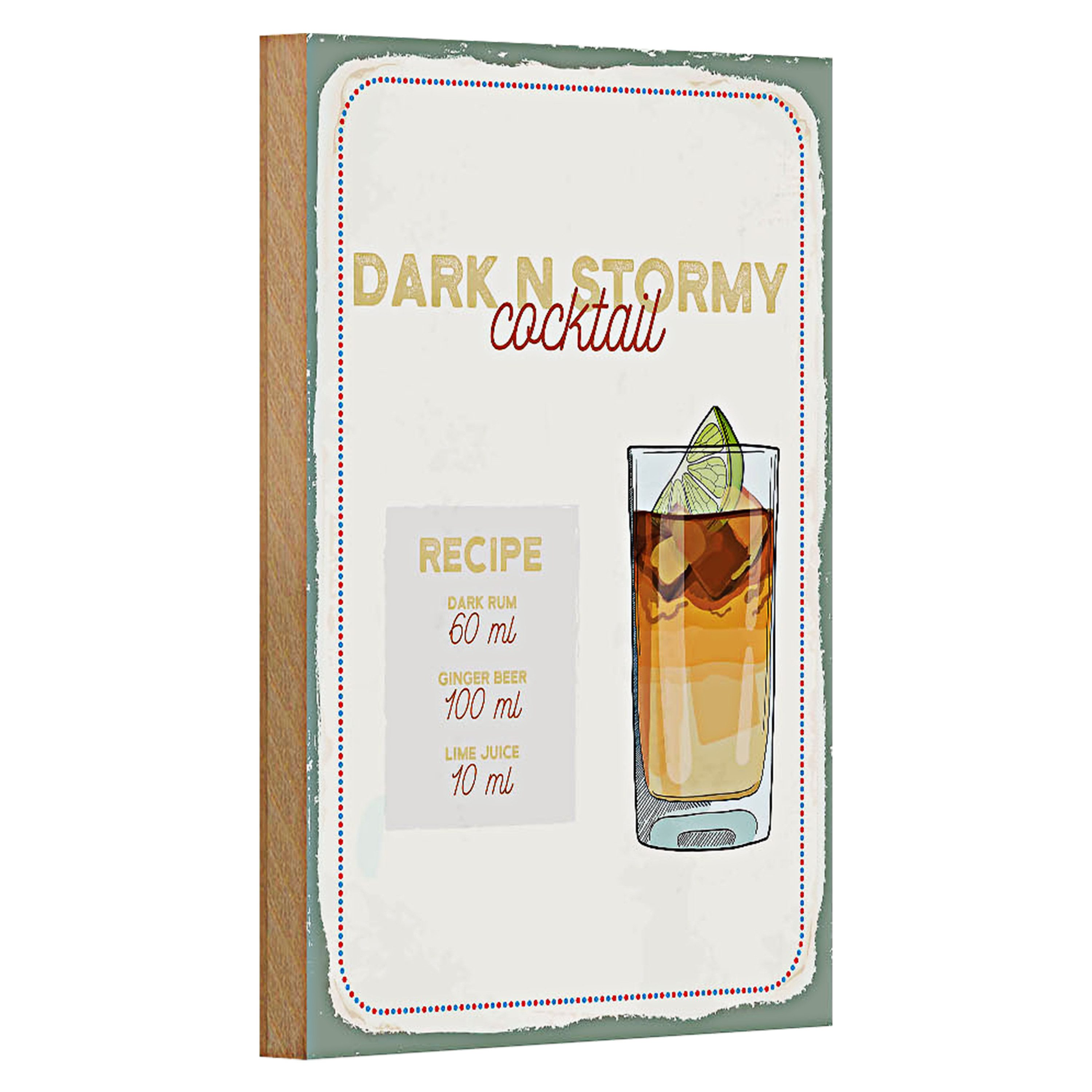 Roomando Holzbild Rezept Dark n Stormy Cocktail Recipe 12x18cm