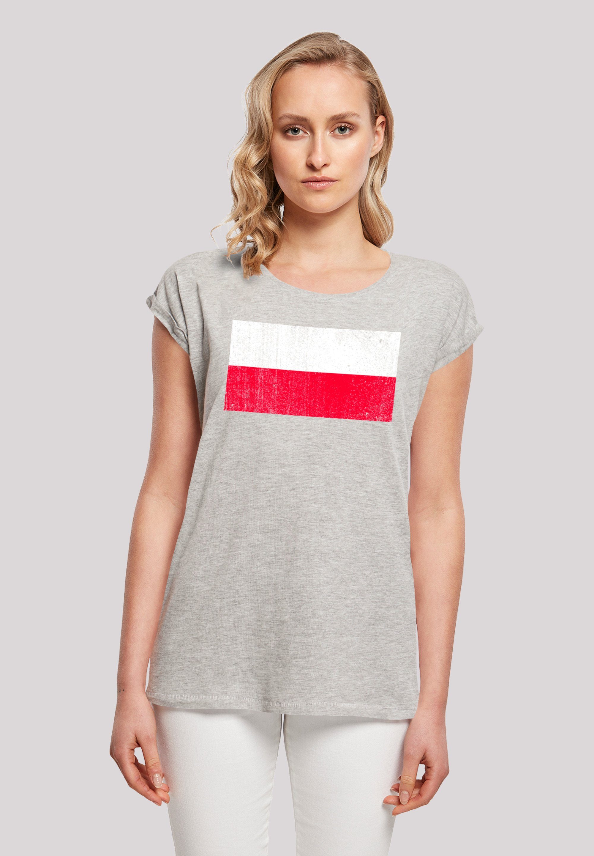 M cm F4NT4STIC ist Poland groß Flagge Polen Größe 170 trägt T-Shirt und Print, Das Model distressed