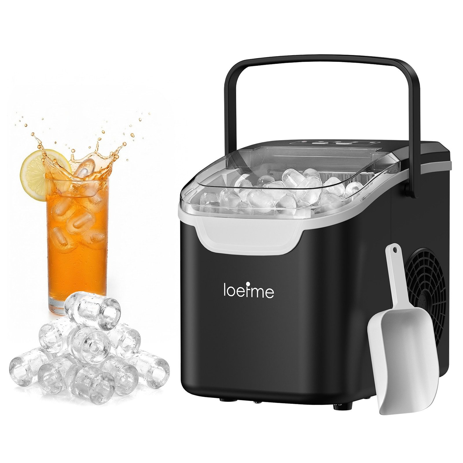 loefme Eiswürfelmaschine Tragbarer Eiswürfelbereiter, 6 Minuten Schnellproduktion, Selbstreinigung, leiser Betrieb, 12KG/24H, für Zuhause Party