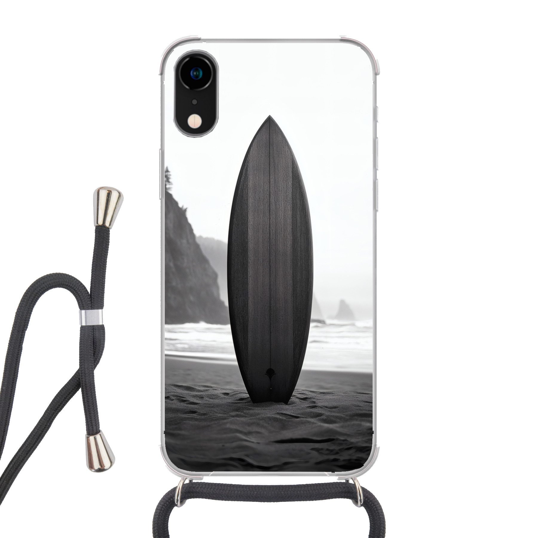 MuchoWow Handyhülle für Apple iPhone XR Surfbrett - Sand - Meer, Tragbare Handyhüllen mit Kette zum umhängen, Handykette Handyband