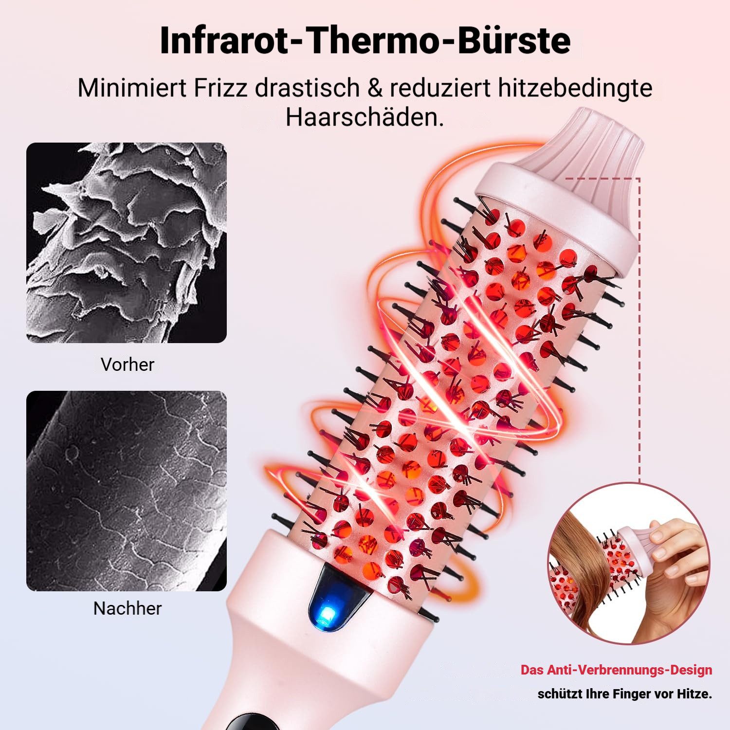 Tekoo Warmluftbürste Volumenbürste & Lockenstab mit Infrarot, Ionen-Funktion & Zubehör-Set, Schnelle Aufheizung, Infrarot-Haarpflege, Anti-Verbrühungs-Design