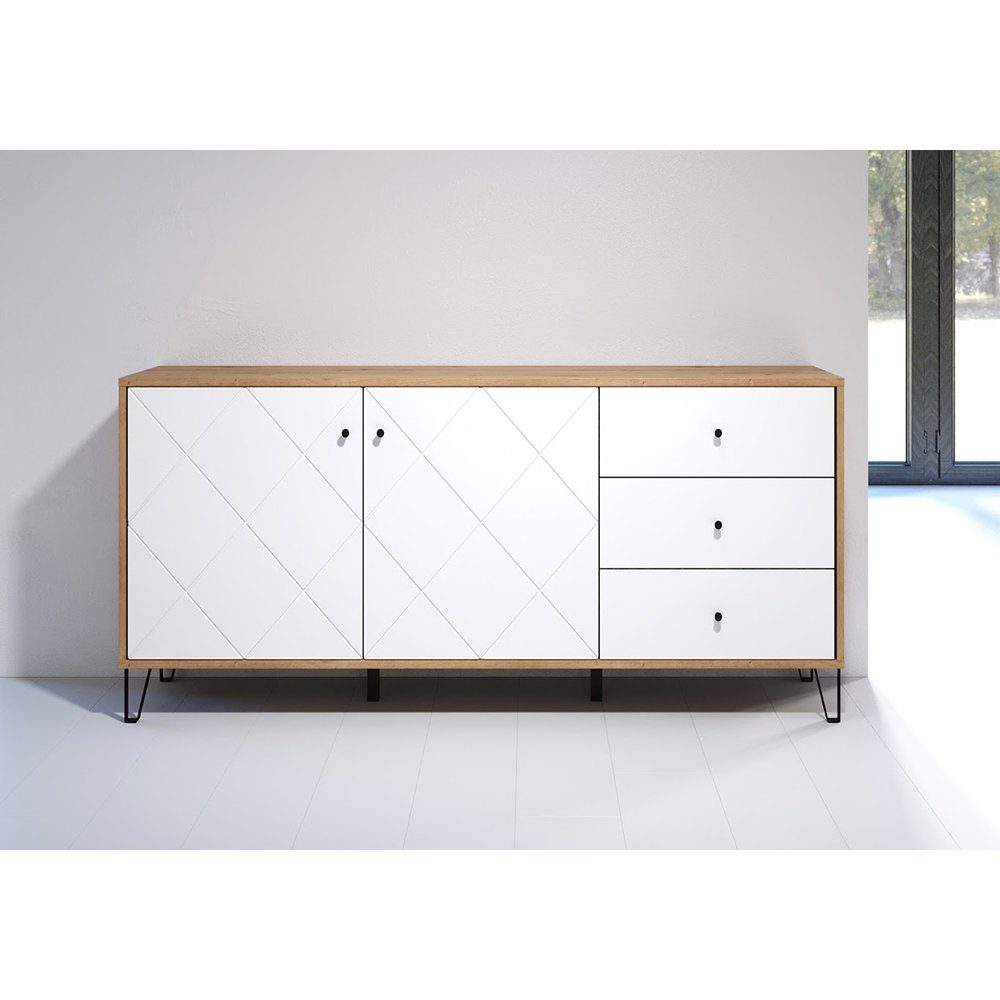 trendteam Anrichte Touch, Sideboard Kommode Schrank Artisan Eiche Weiß matt