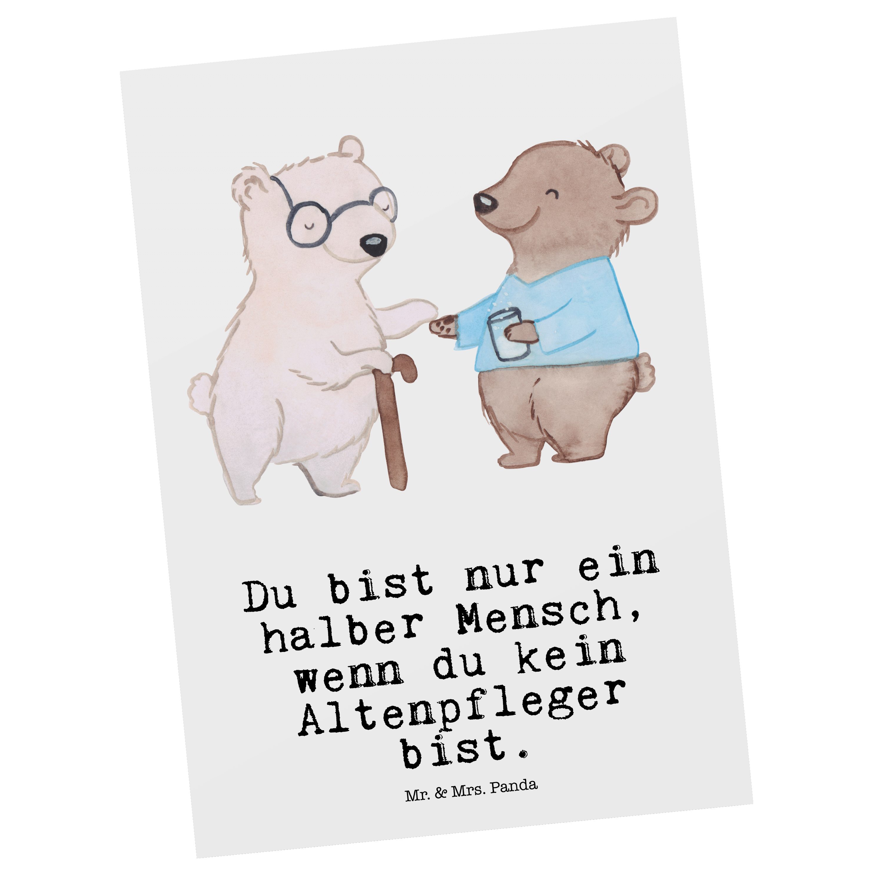 Mr. & Mrs. Panda Postkarte Altenpfleger mit Herz - Weiß - Geschenk, Arbeitskollege, Altenheim Er
