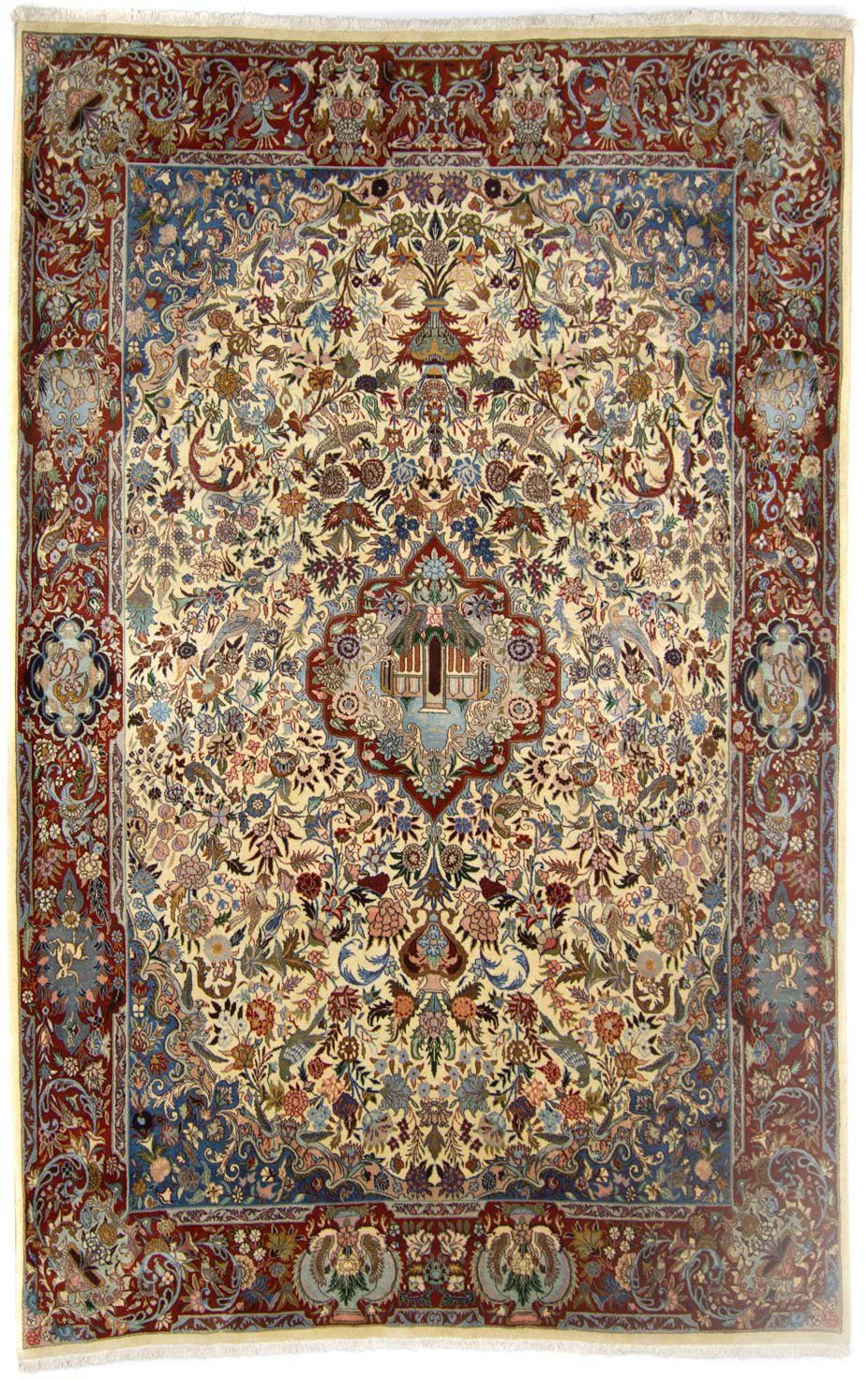 Wollteppich Keshan Medaillon Beige chiaro 373 x 259 cm, morgenland, rechteckig, Höhe: 10 mm, Unikat mit Zertifikat
