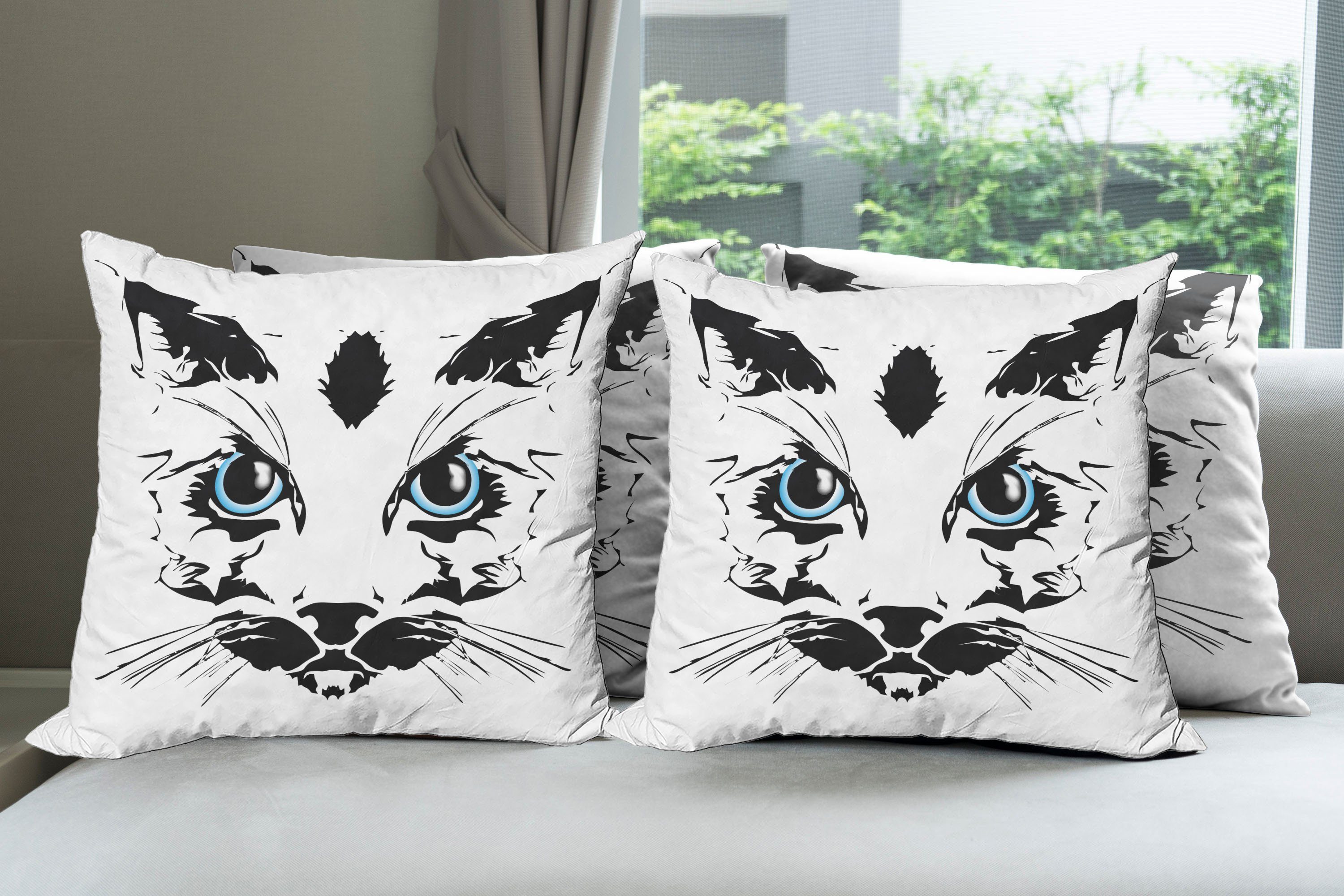 Face Big (4 Accent Abakuhaus Tier Sketchy Modern Cat Stück), Pet Kissenbezüge Doppelseitiger Digitaldruck,