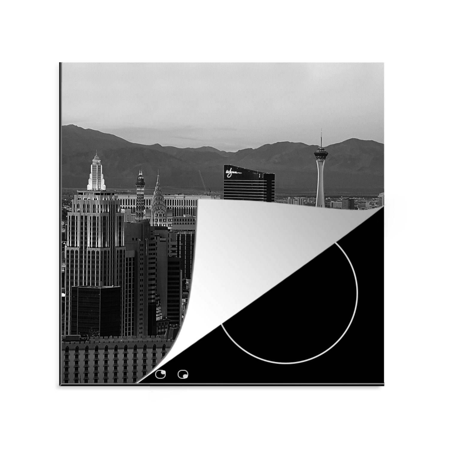 MuchoWow Herdblende-/Abdeckplatte Die Skyline von Las Vegas bei Sonnenuntergang, Vinyl, (1 tlg), 78x78 cm, Ceranfeldabdeckung, Arbeitsplatte für küche