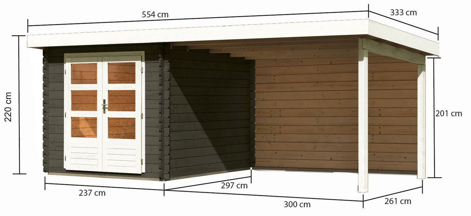 Anbaudach cm, Schloßsee 554x333 Rückwand KONIFERA terragrau und Boden, 4, BxT: Gartenhaus mit