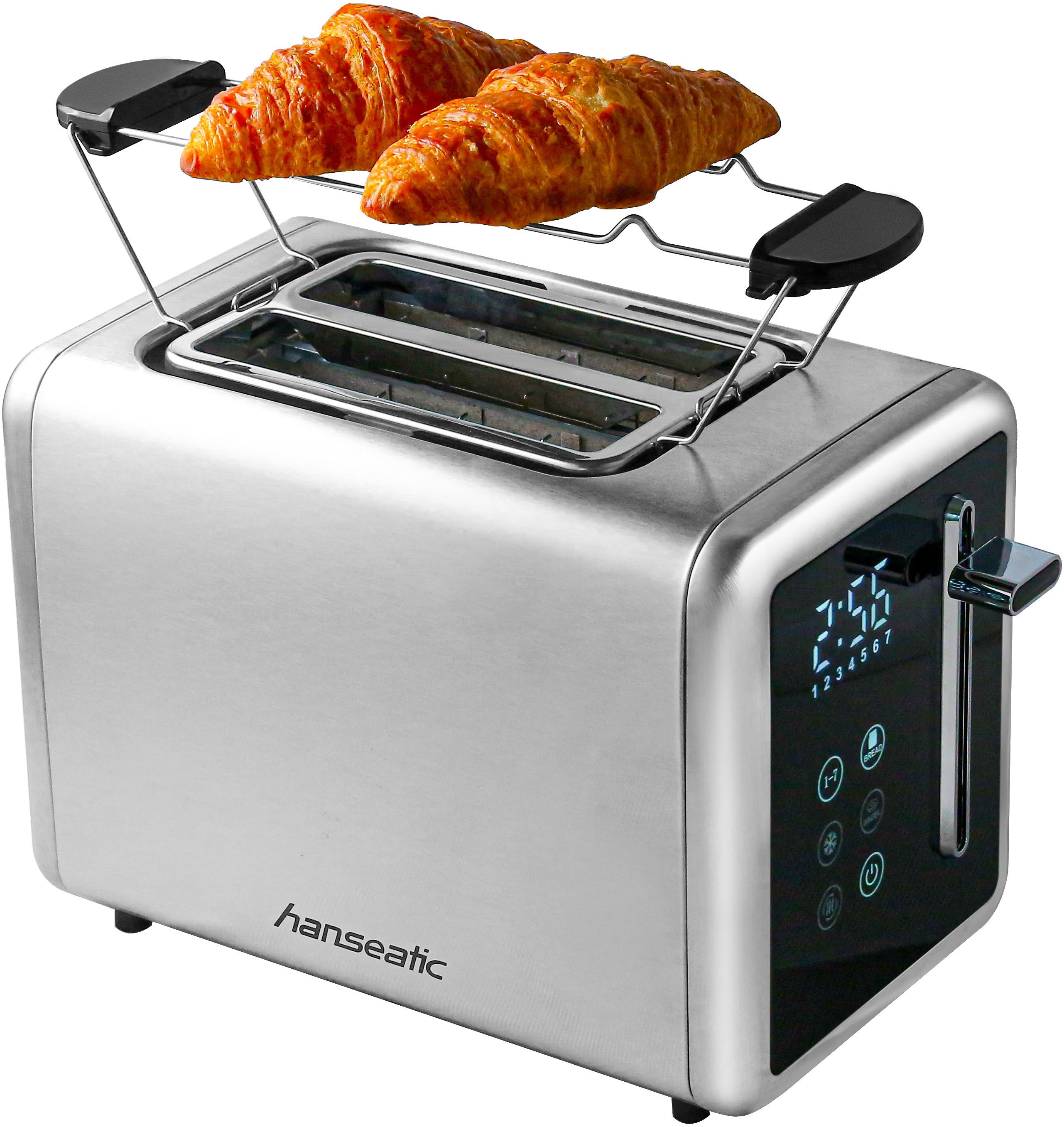 Hanseatic Toaster HT9007BD, mit Brötchenaufsatz, 2 kurze Schlitze, 900 W, LED-Display mit Timerfunktion