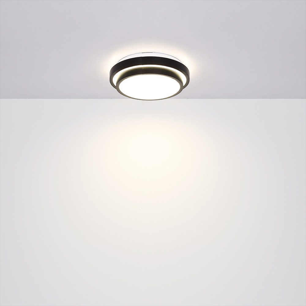 etc-shop LED Sensor D fest Badezimmerleuchte Deckenlampe Neutralweiß, LED-Leuchtmittel IP44 30 schwarz verbaut, LED cm Deckenleuchte,