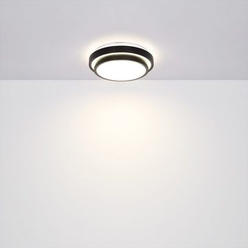 etc-shop LED Deckenleuchte, LED-Leuchtmittel fest verbaut, Neutralweiß, LED Deckenlampe Badezimmerleuchte Sensor schwarz IP44 D 30 cm