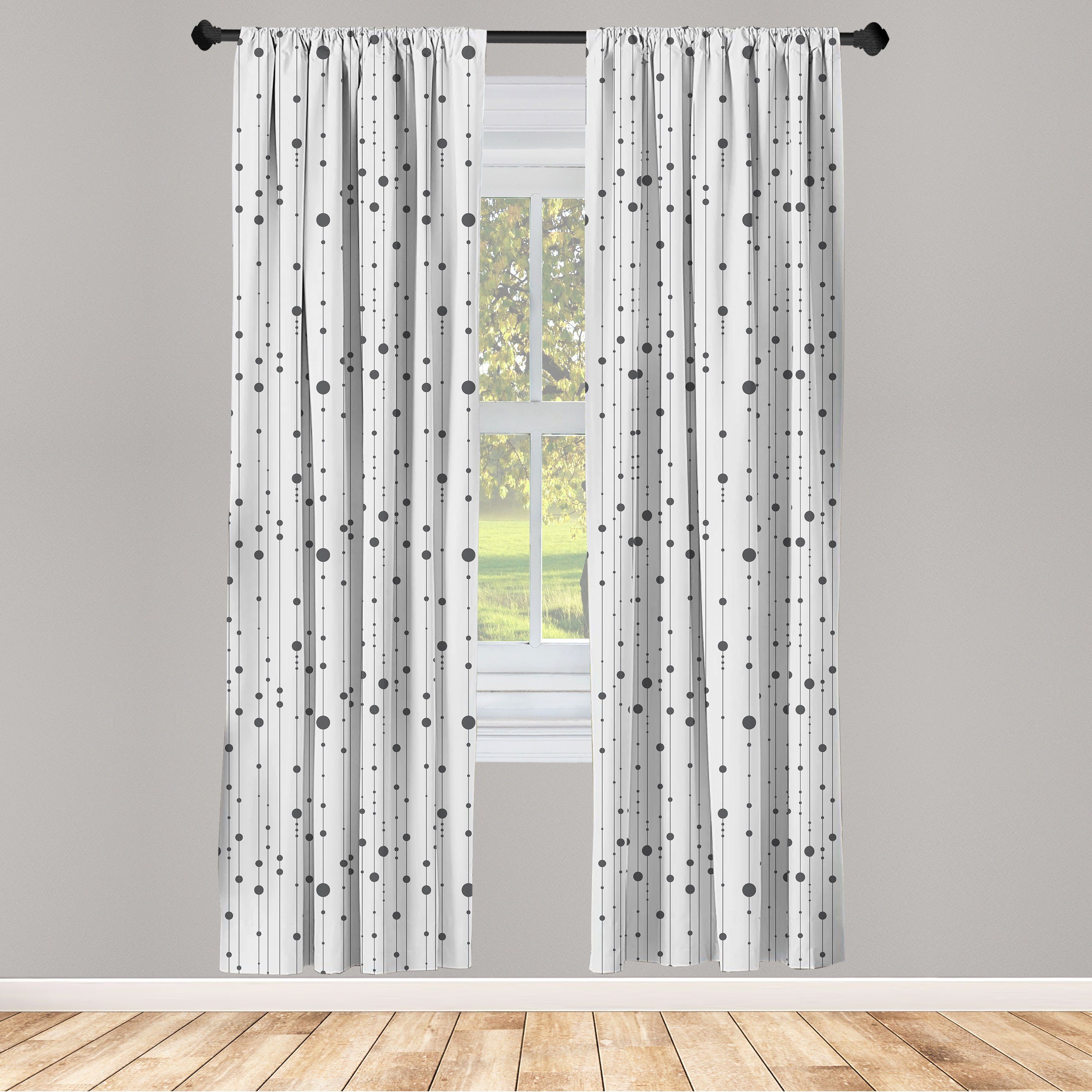 Gardine Vorhang für Wohnzimmer Schlafzimmer Dekor, Abakuhaus, Microfaser, Gedeckte Farben Graustufen- Linien Dots