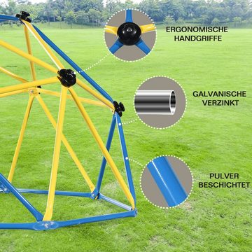 Ulife Klettergerüst 8ft Kletterkuppel mit Schaukel in blau & gelb 243,8*243,8*115,8 cm, (Packung), 3-5 Jahre alt, ergonomische Handgriffe, rutschhemmende Beschichtung