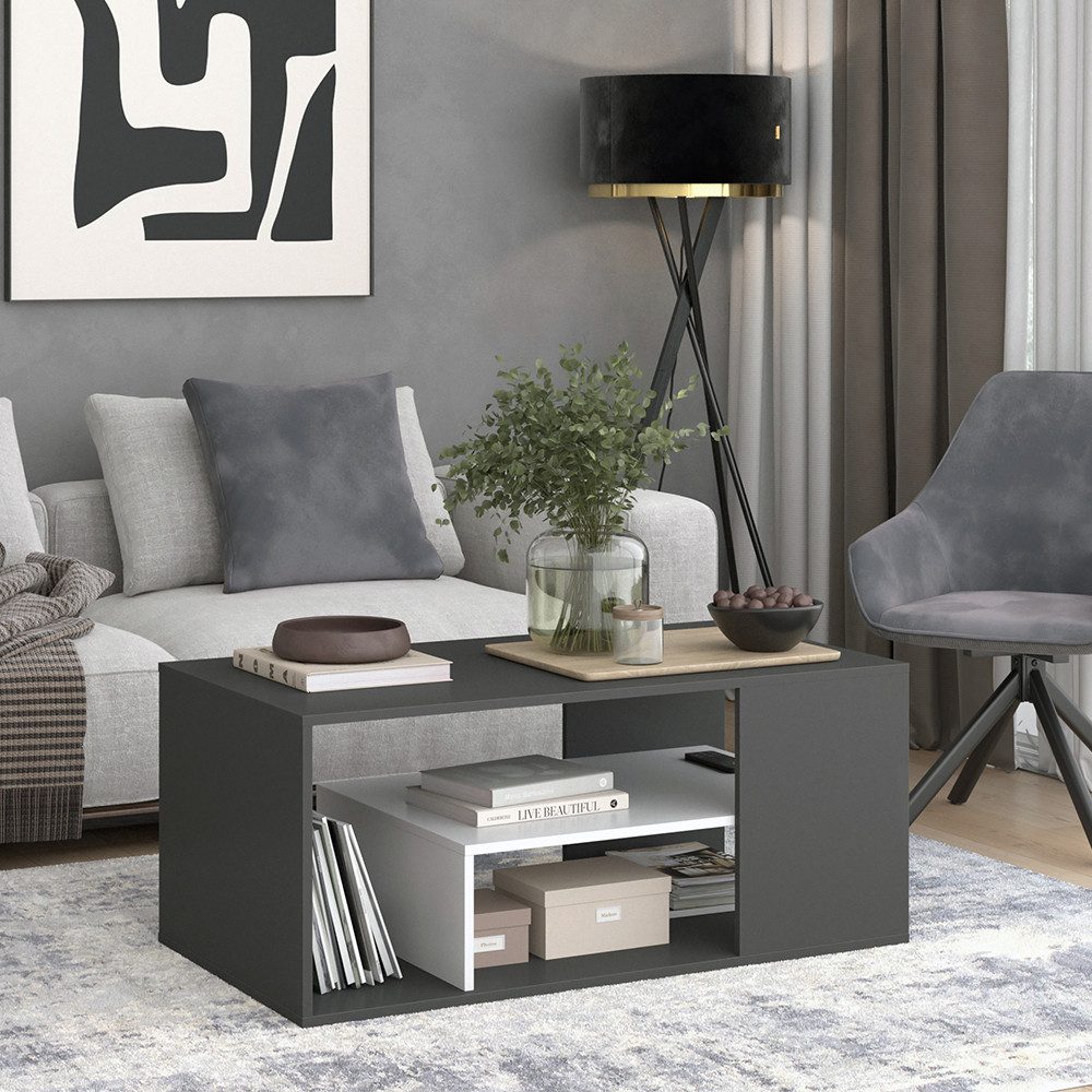 Vicco Couchtisch Edgar, Anthrazit/Weiß, 110 x 59 cm