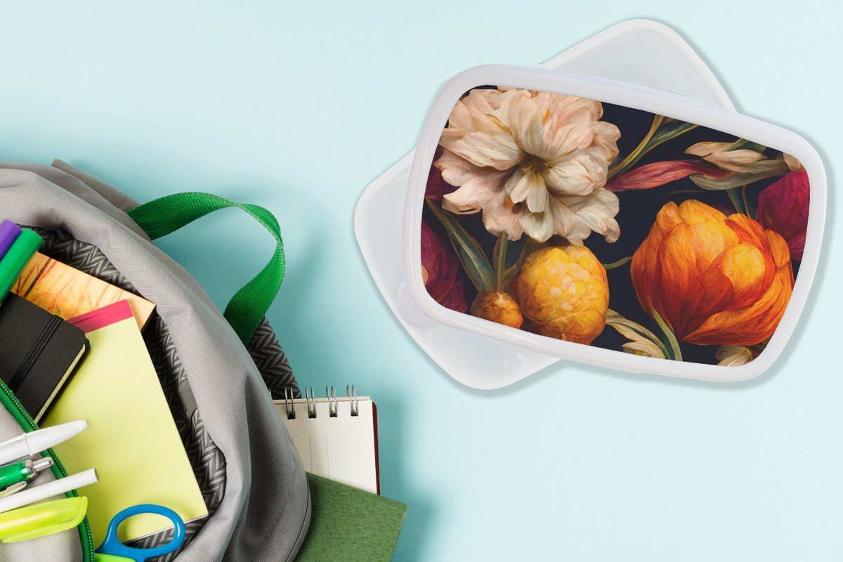 Brotbox Blumen Weiß, Mädchen und (2-tlg), MuchoWow Pflanzen Kunststoff, Jungs für und - Lunchbox Brotdose, für Erwachsene, - Kinder