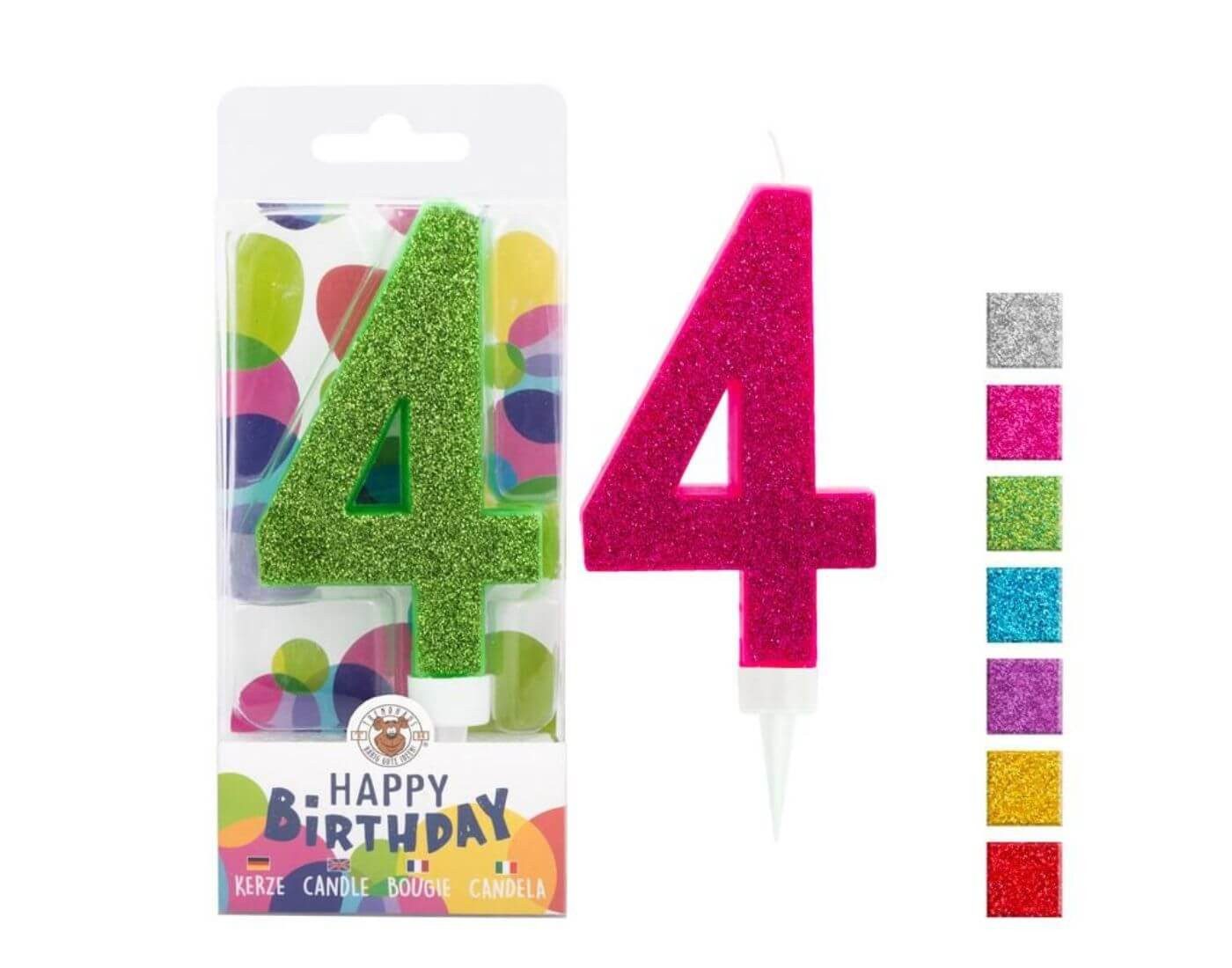 Trendhaus Geburtstagskerze BIRTHDAY FUN Zahlenkerze 4 Glitter Maxi