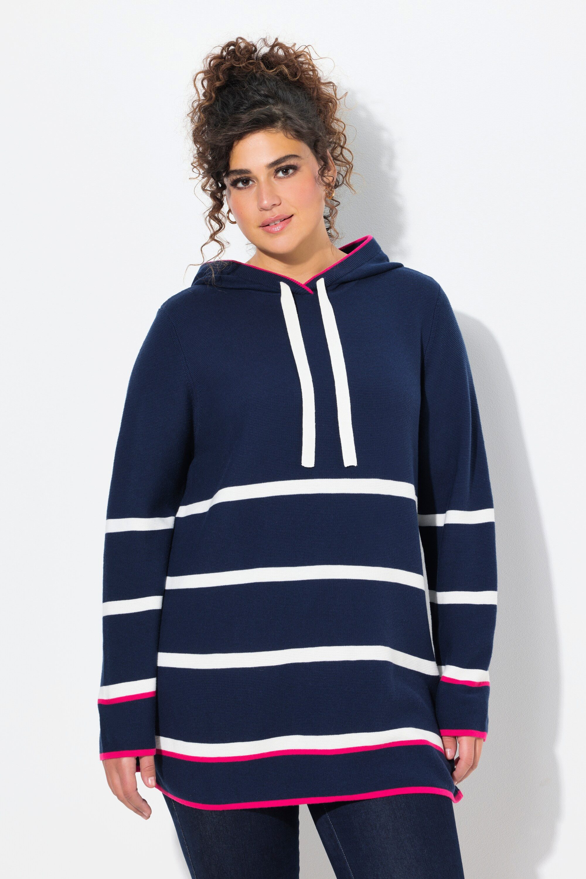 Wollpullover Pullover Ringel Farbakzente Kapuze Langarm