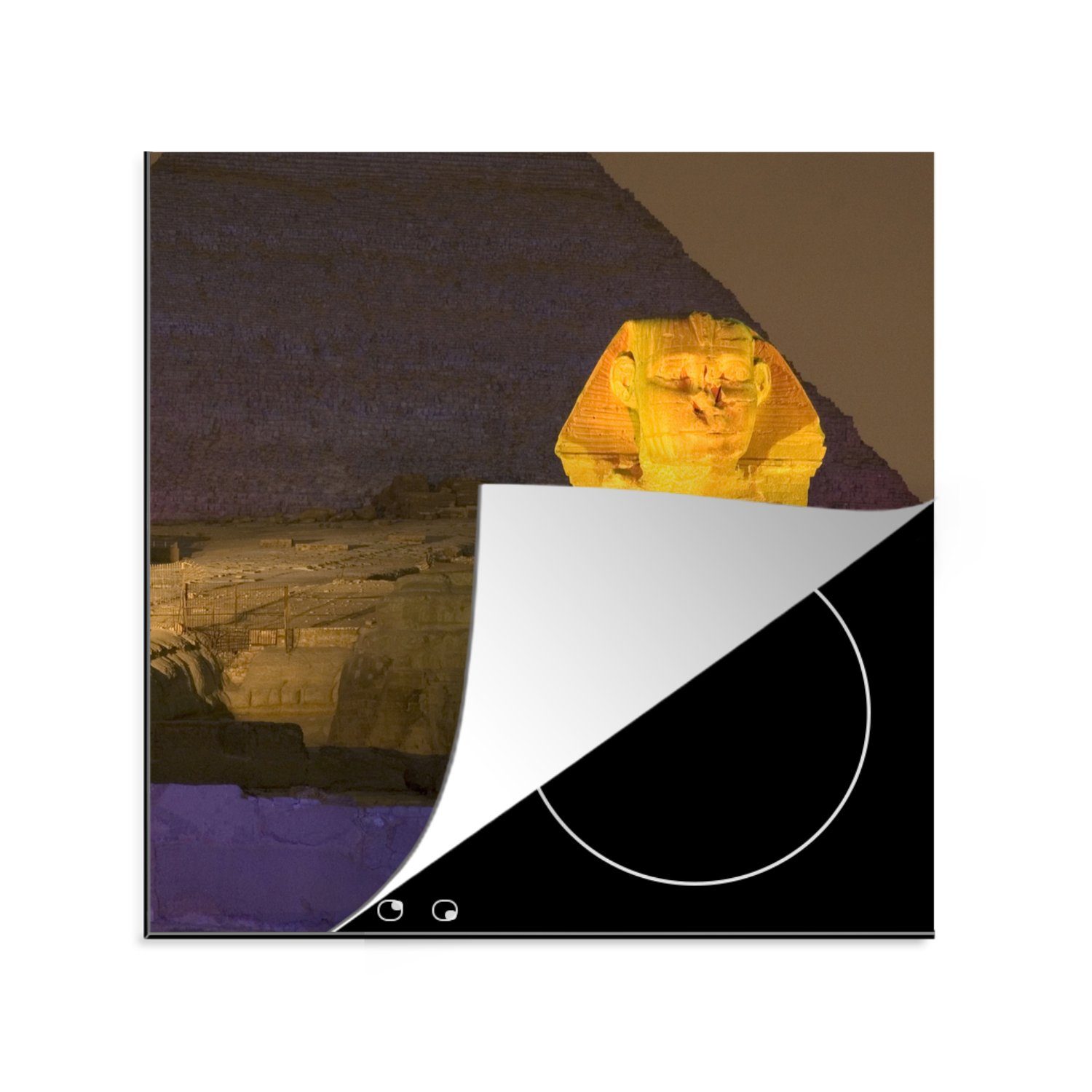 MuchoWow Herdblende-/Abdeckplatte Goldene Sphinx, Vinyl, (1 tlg), 78x78 cm, Ceranfeldabdeckung, Arbeitsplatte für küche