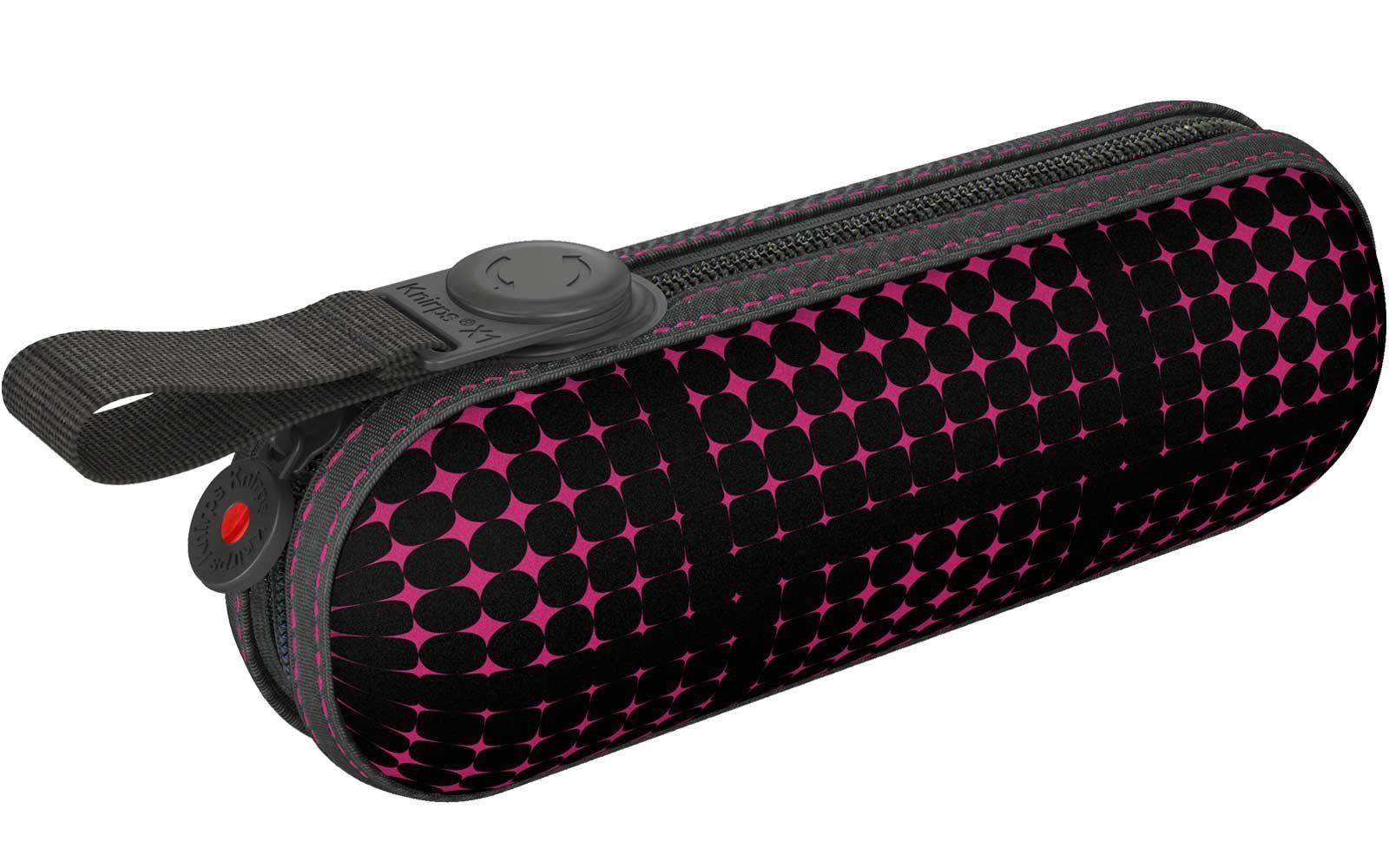 Knirps® Langregenschirm Super - Mini der kleine, kompakte leichte, Hard-Case stars, Begleiter im schwarz-pink X1