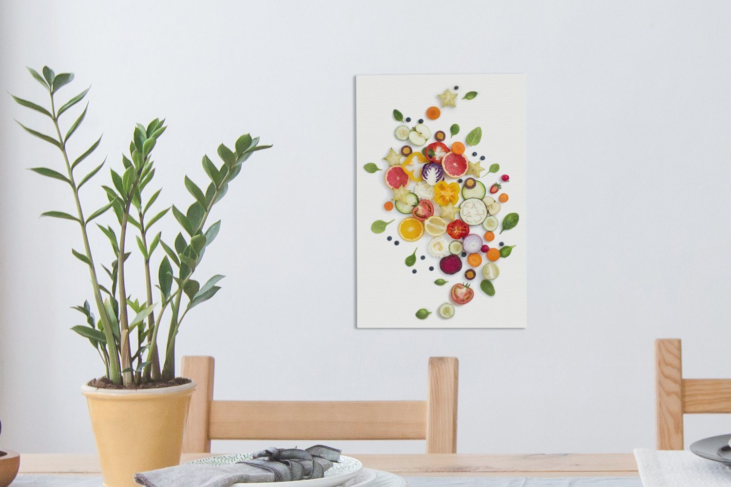St), OneMillionCanvasses® fertig Leinwandbild Gemälde, Zackenaufhänger, - cm 20x30 Leinwandbild - inkl. Gemüse Weiß, (1 Obst bespannt