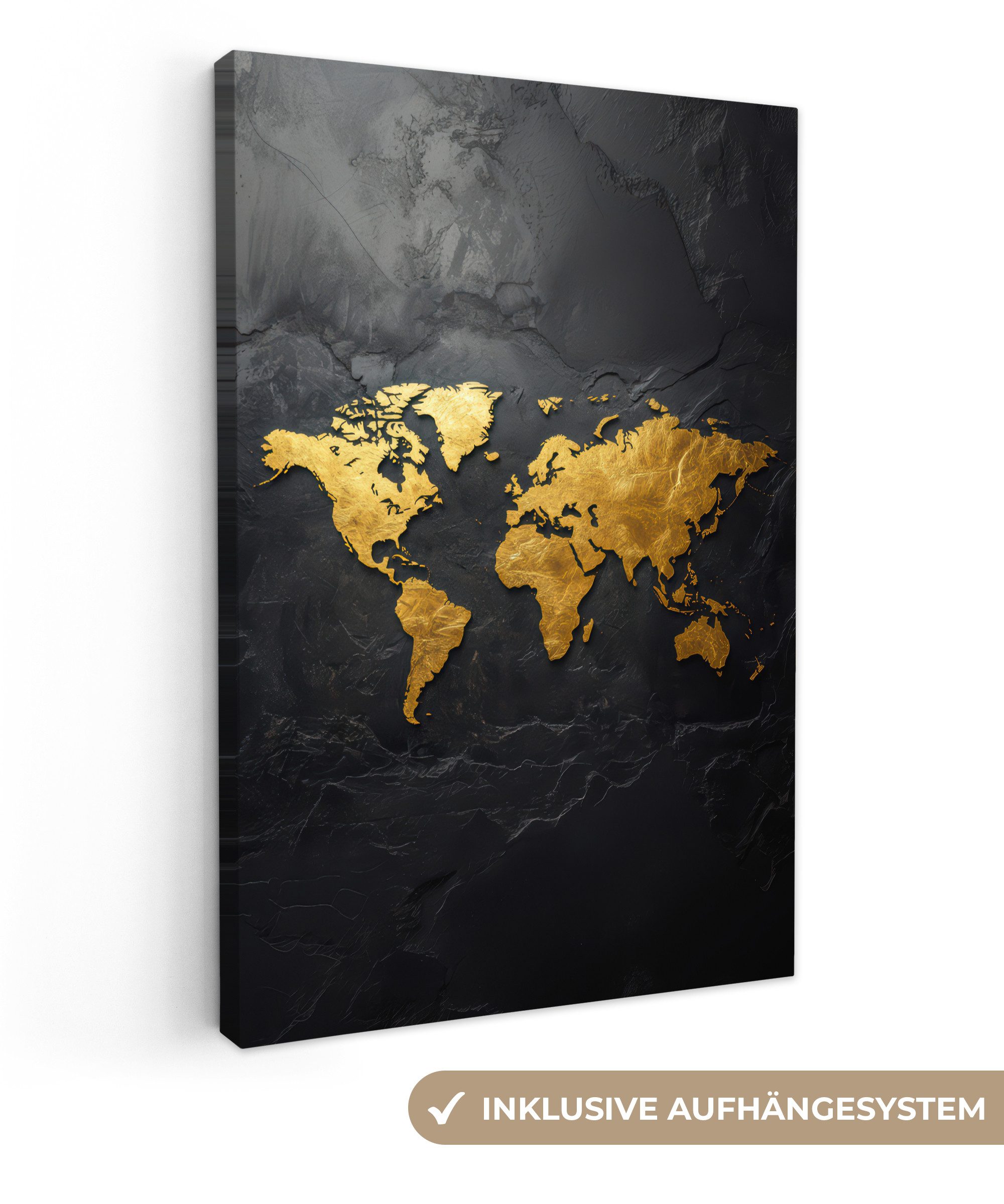 OneMillionCanvasses® Leinwandbild Weltkarte - Gold - günstig online kaufen