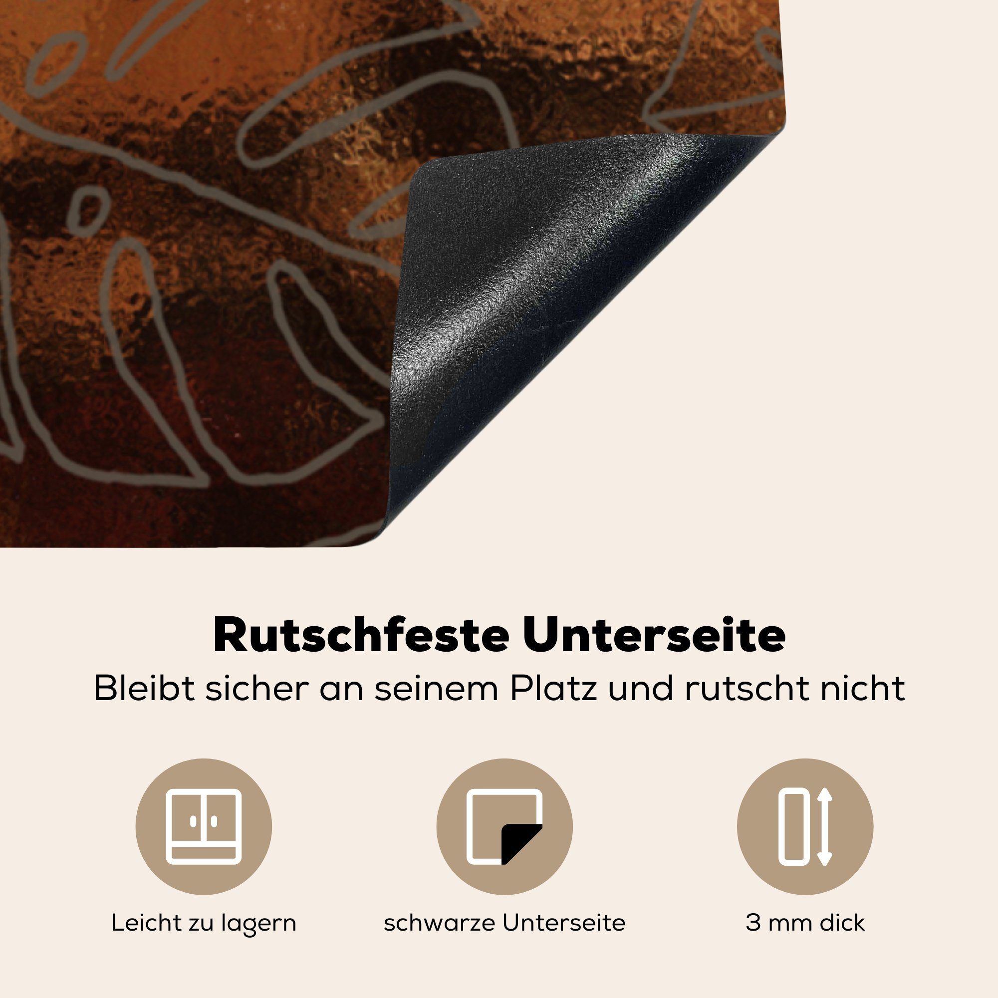 Arbeitsplatte MuchoWow Luxus Blatt - Muster - 78x78 Ceranfeldabdeckung, cm, Bronze, - (1 für Vinyl, Herdblende-/Abdeckplatte küche tlg),