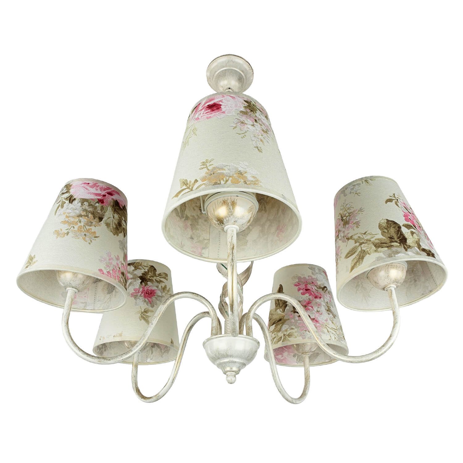 Licht-Erlebnisse Kronleuchter LOREN, ohne Leuchtmittel, Pendelleuchte Esstisch Weiß Shabby Chic Stoffschirm Pendelleuchte