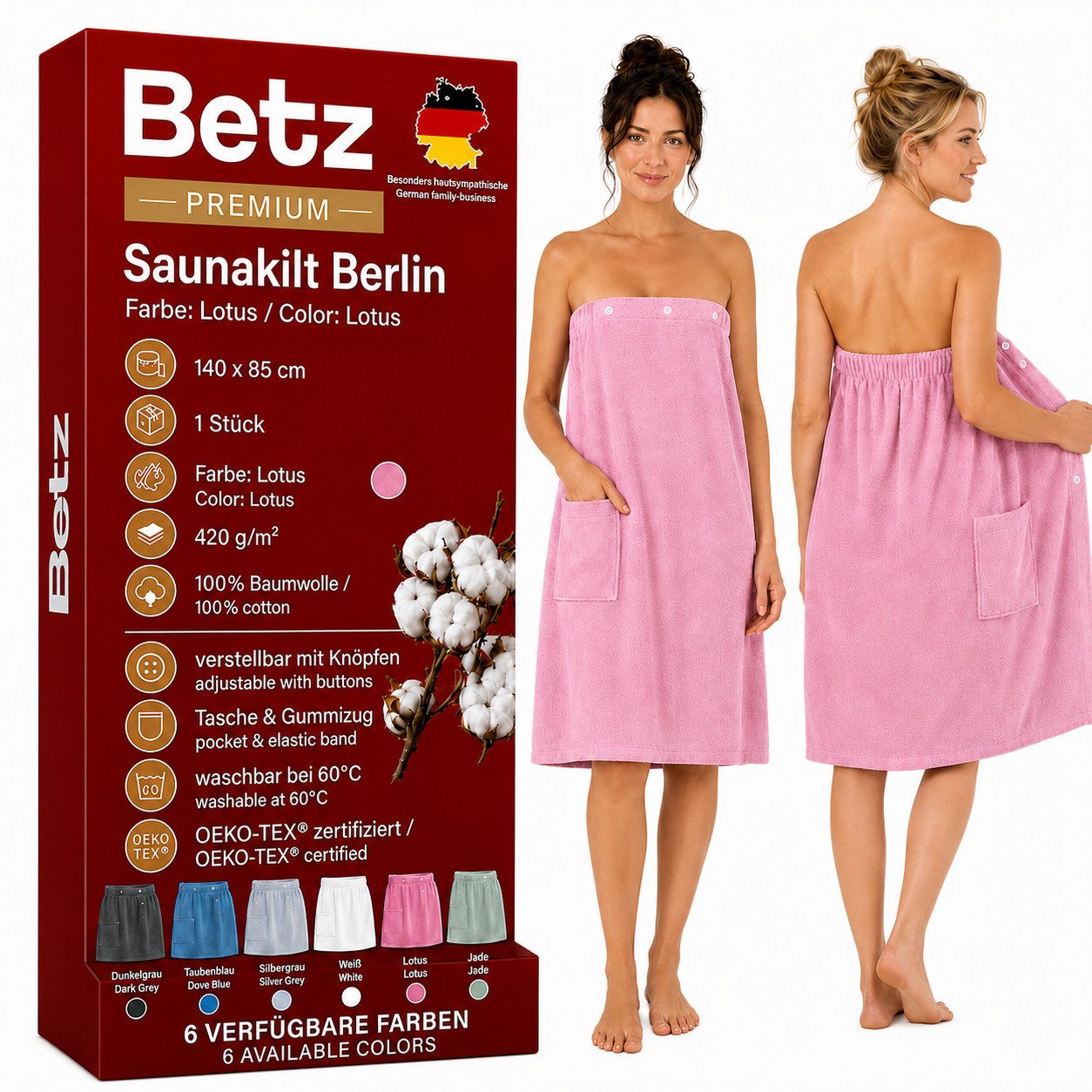Betz Kilt Frottee Saunakilt BERLIN mit Knöpfen für Damen 420 g/m², Baumwolle