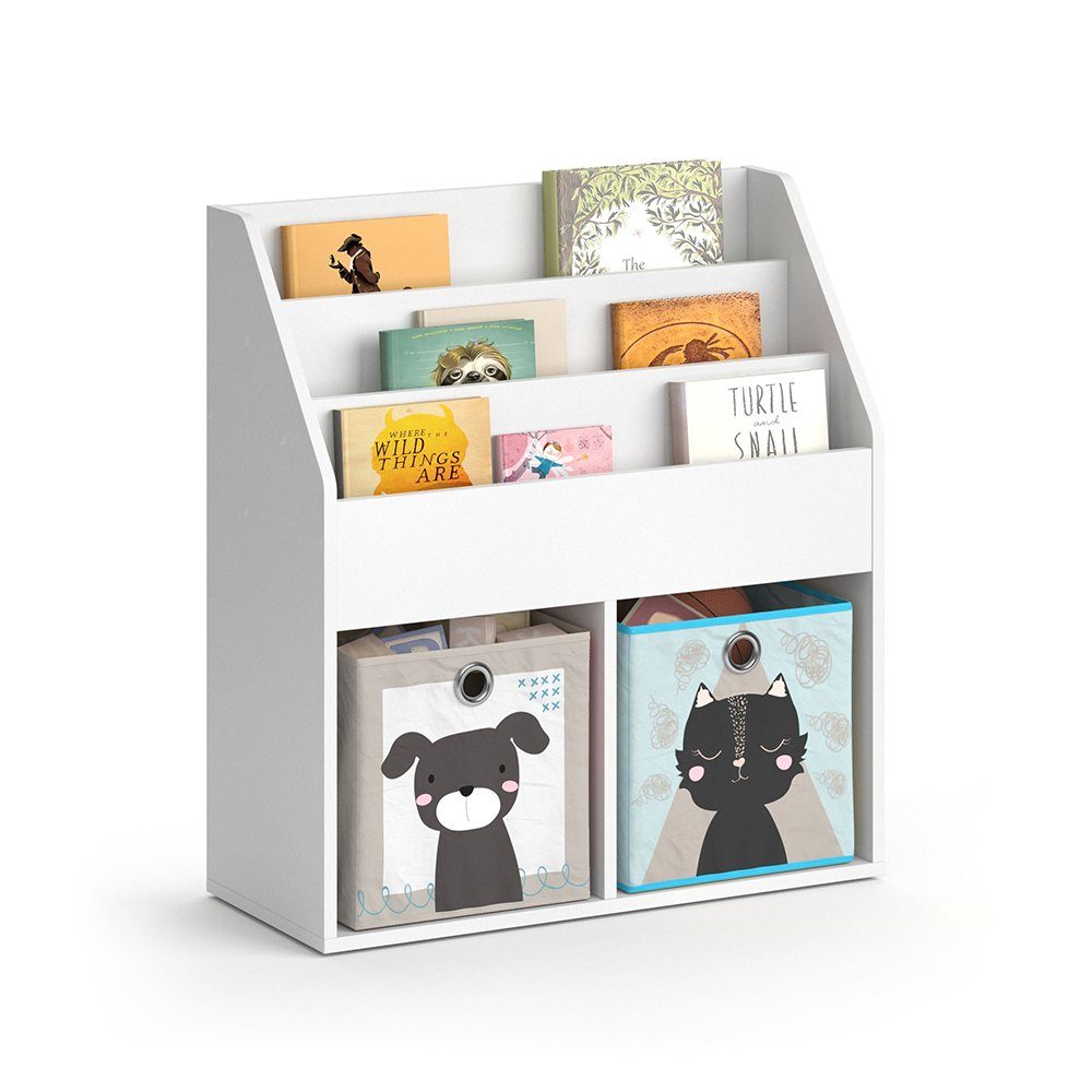 + helles Faltboxen Weiß Türkis) Spielzeugablage LUIGI Bücherregal Kinderregal (matt) – Weiß (Grau, Vicco