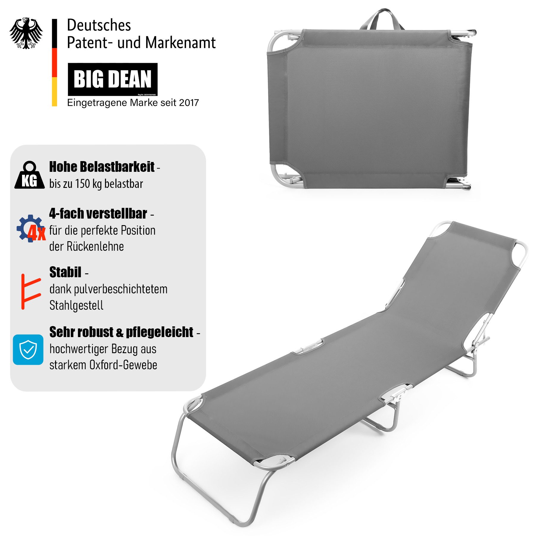 BigDean Gartenliege Sonnenliege klappbar 150 kg günstig online kaufen