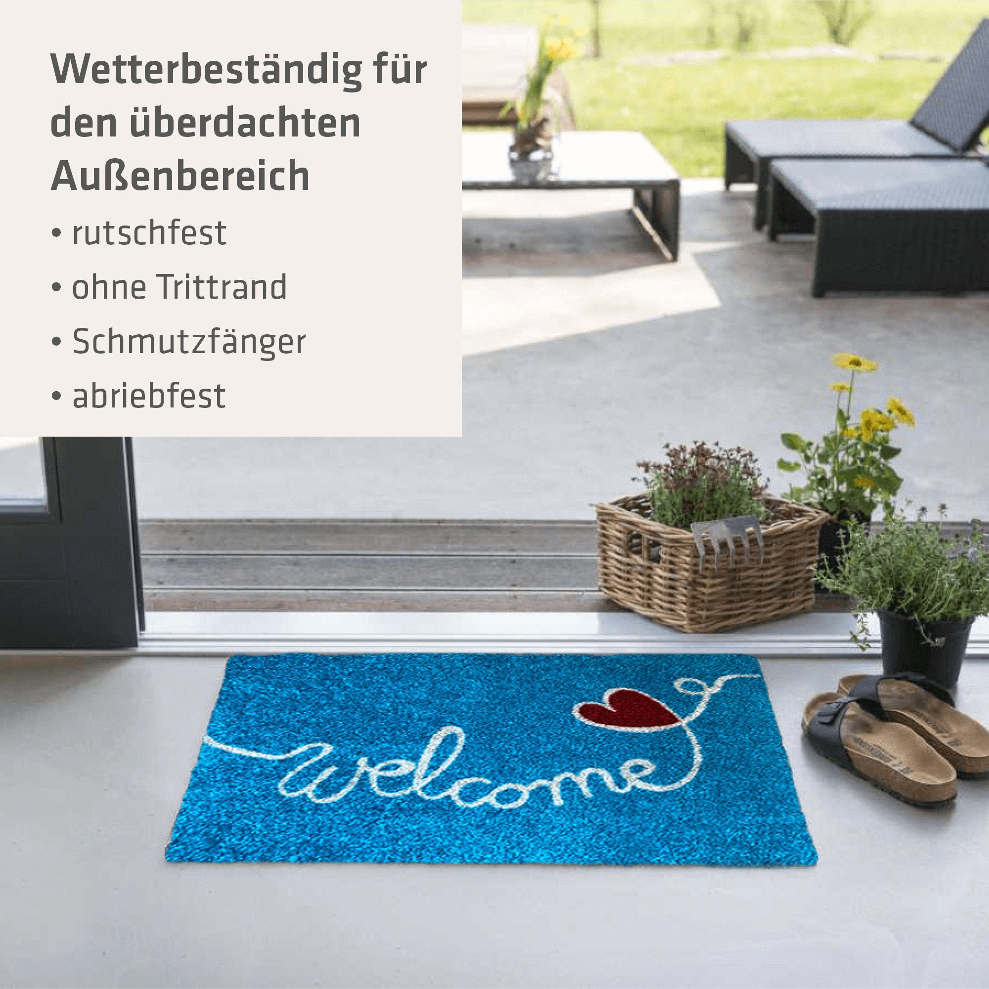 akzente Fußmatte Listen Lovely Welcome, Rechteckig, Höhe: 6 mm, 50x70 cm, Polyester, rutschfest, wetterbeständig, PVC-frei