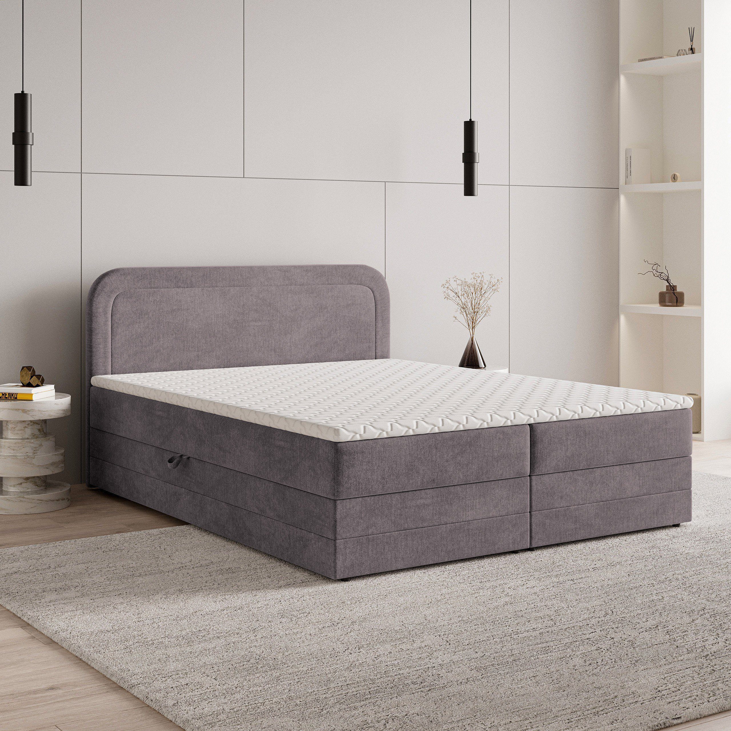 Masseno Boxbett ARMEL 140x200 cm mit Bonell Matratze und Topper, Doppelbett, Polsterbett mit Kopfteil, Boxspringbett