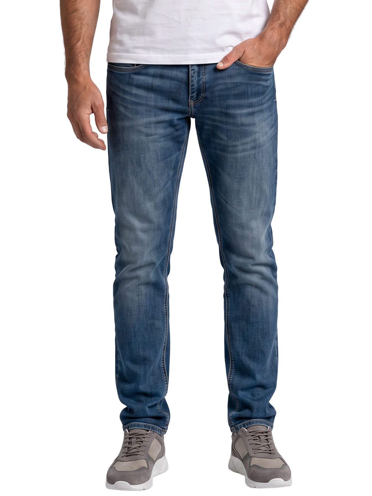 emilio adani Stretch-Jeans Herren Super-Stretch-Jeans mit grauem Schleier, Indigoblau