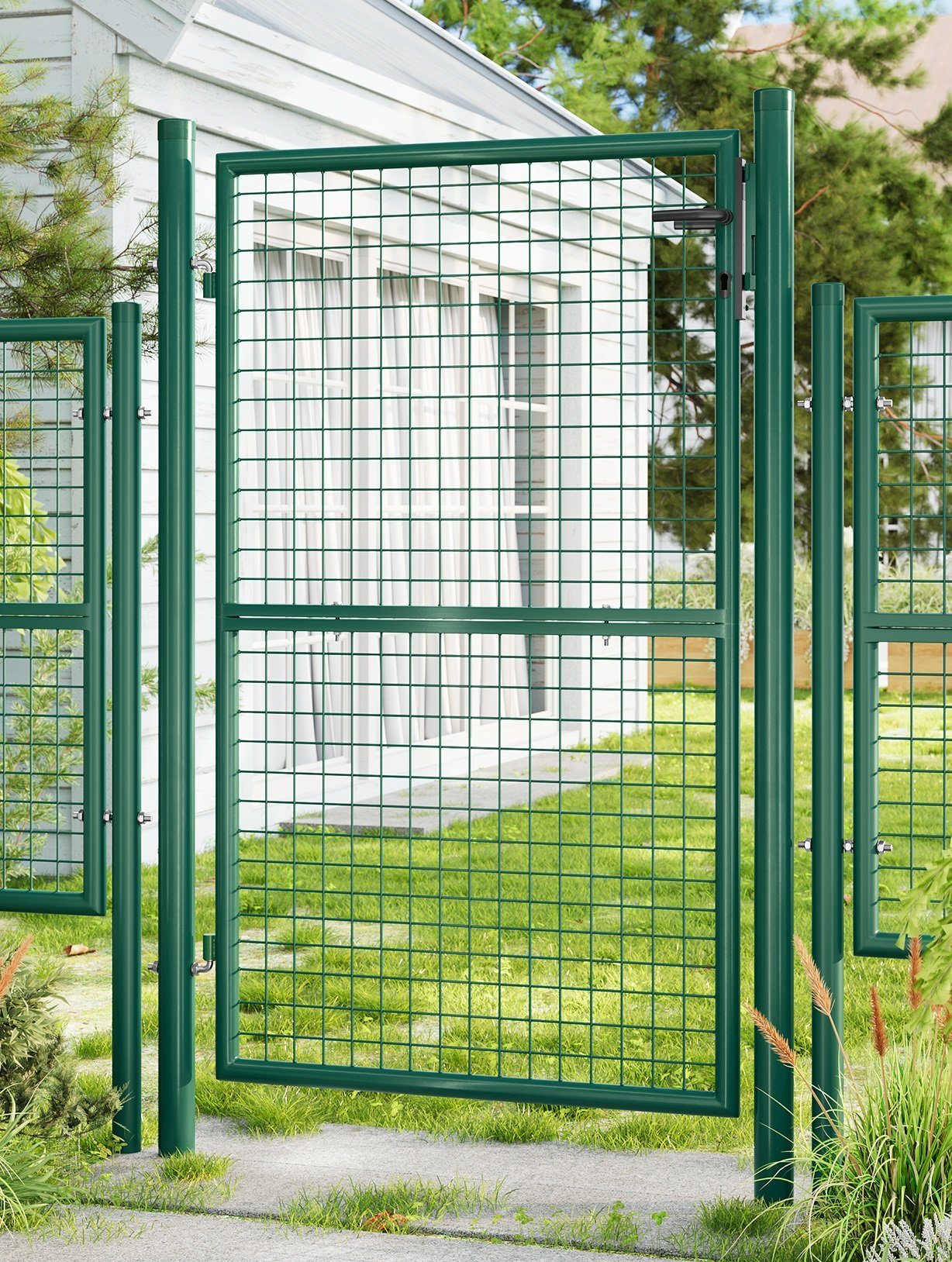 SONGMICS Gartentor, Gartentür, verzinkter Stahl, abschließbar, 106 x 100/125/150 cm
