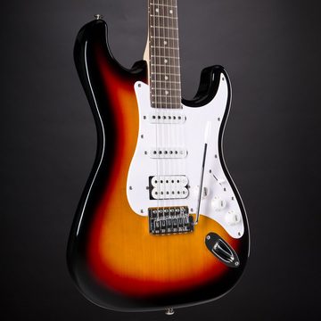 J & D E-Gitarre, ST Rock HSS SB E-Gitarre, elektrische Gitarre mit Single Coil und Humbucker Tonabnehmer, Electric Guitar in Sunburst, für Anfänger, ST-Style, E-Gitarre, Single Coil, Humbucker Tonabnehmer