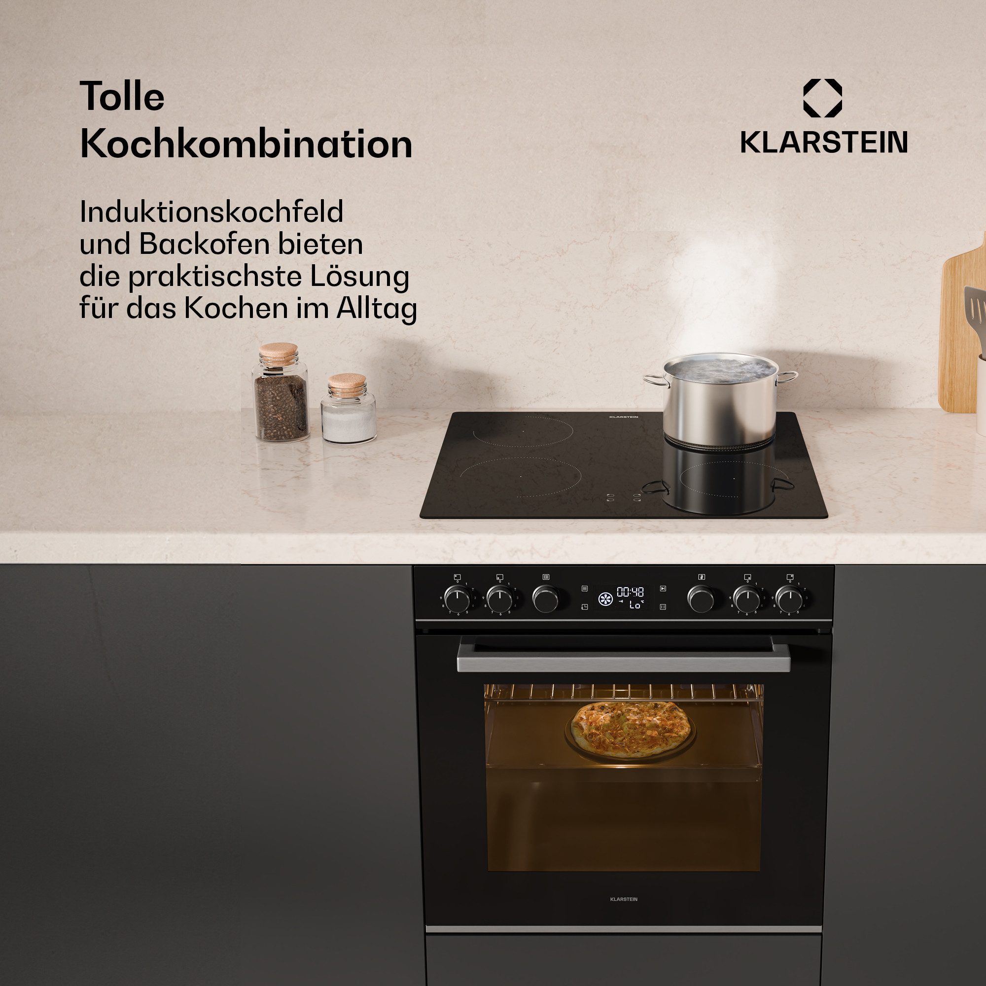 Klarstein Backofen-Set ControlSync, mit 1-fach-Teleskopauszug, kein, Induktion Kochfeld Set 4 Zone Timer Küche 7200W