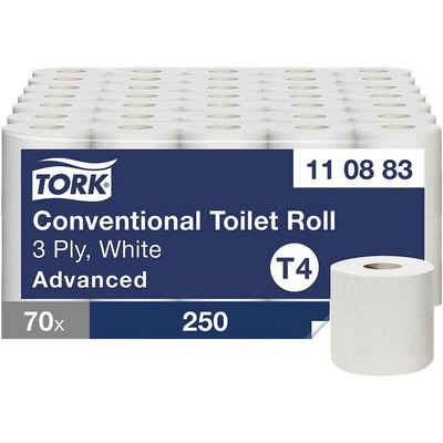 TORK Toilettenpapier Advanced (70-St), 3-lagig, Recyclingpapier, weiß mit Prägung, 250 Blatt/Rolle