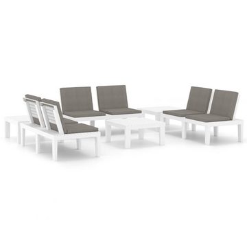 vidaXL Garten-Essgruppe 6-tlg Garten Lounge Set mit Auflagen Kunststoff Weiß Sitzgruppe Set Lo