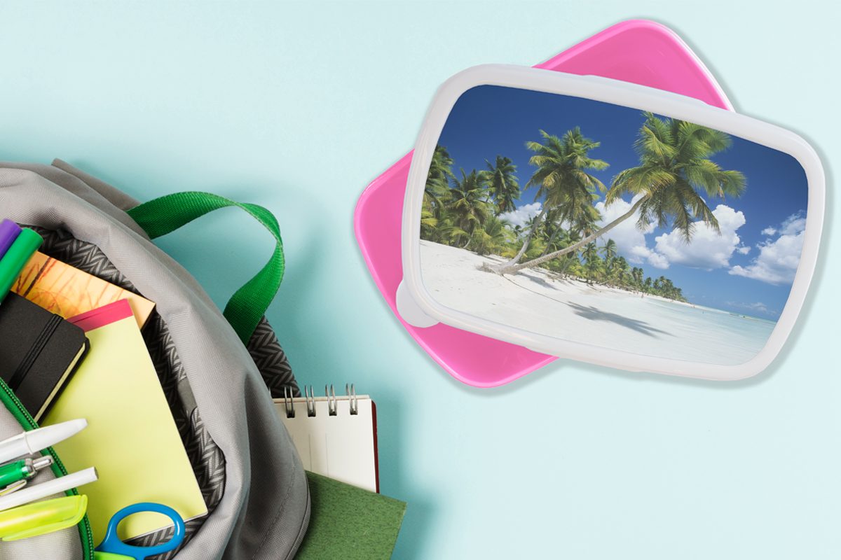 Kunststoff, rosa Erwachsene, Lunchbox Brotbox - für Tropisch, Strand Mädchen, Kinder, Kunststoff (2-tlg), - Brotdose Palme MuchoWow Snackbox,