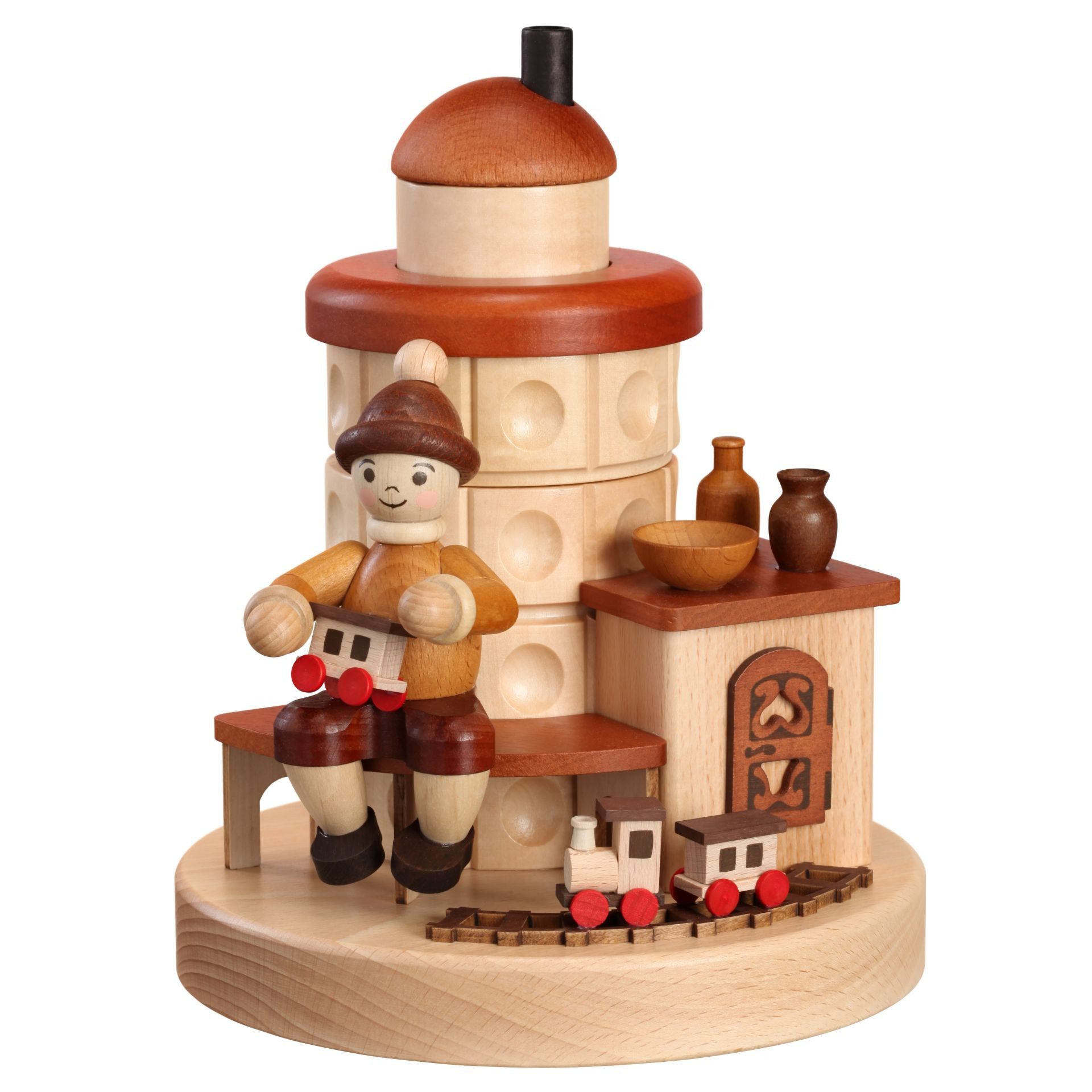 Zeidler Holzkunst Räuchermännchen Räucher-Kachelofen braun mit Junge und Eisenbahn 5171, (1 St)