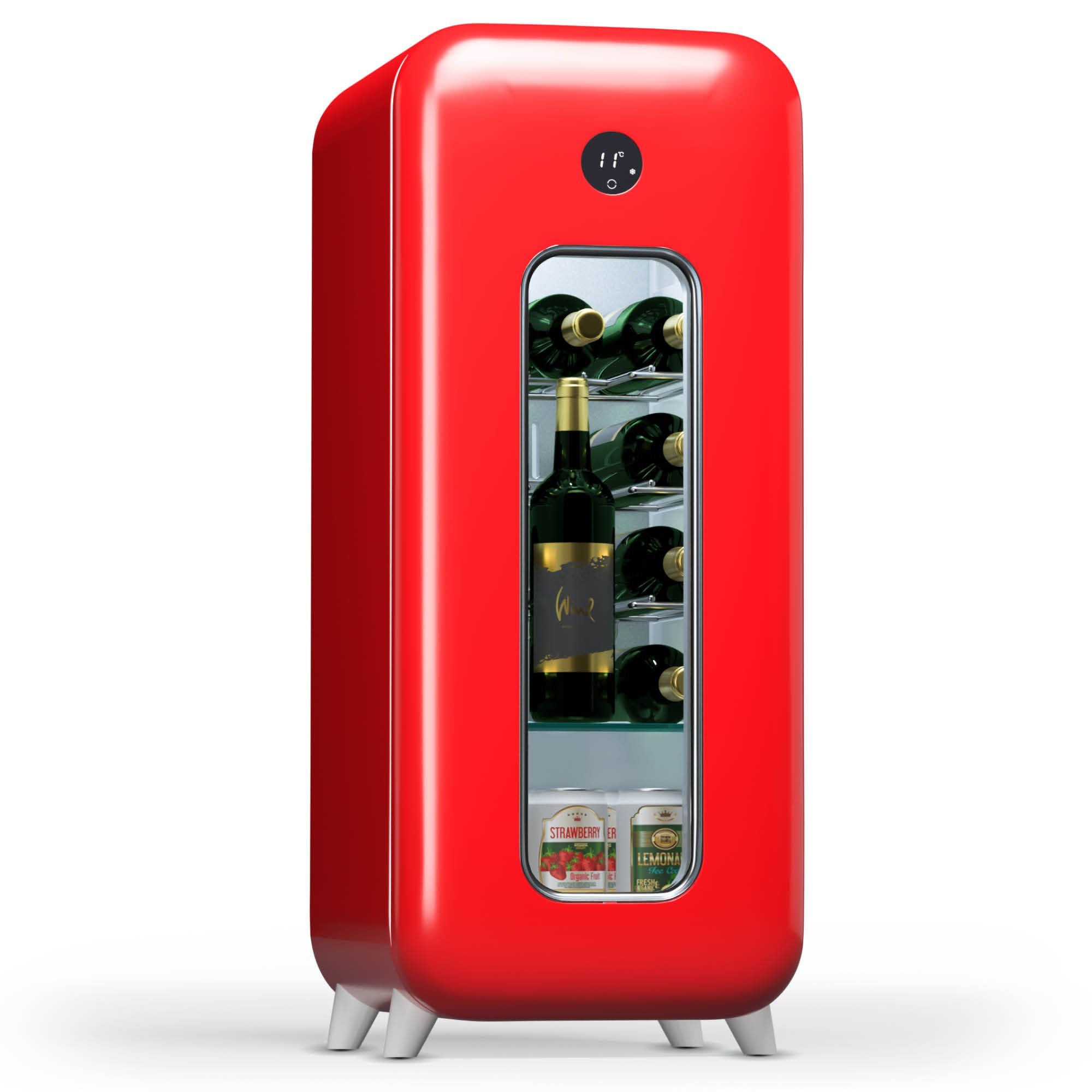 Uno, Kühlschrank Shirley Weinschrank Rot 0,75l,Wein 15 Klarstein | Standardflaschen 15 für Weintemperierschrank á Weinkühlschrank rot Flaschenkühlschrank