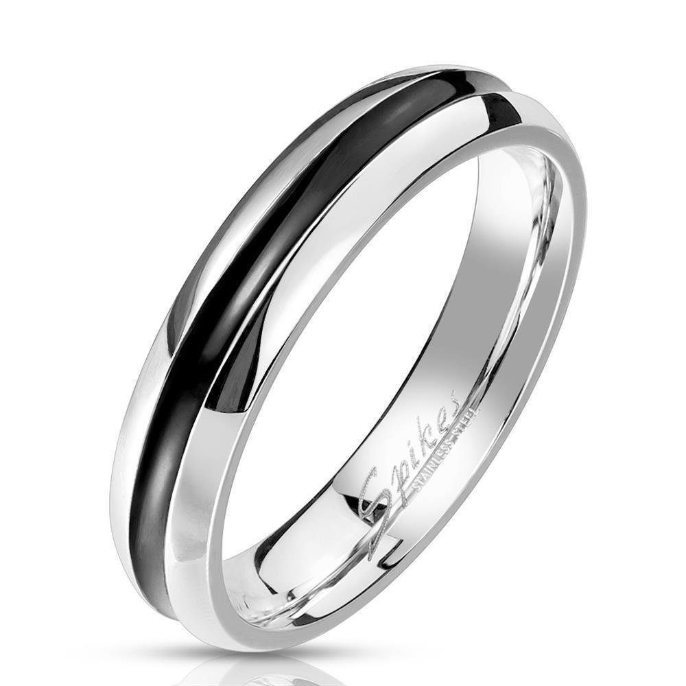 Fingerring Ring mit schwarzem Zierstreifen silber aus Edelstahl Unisex