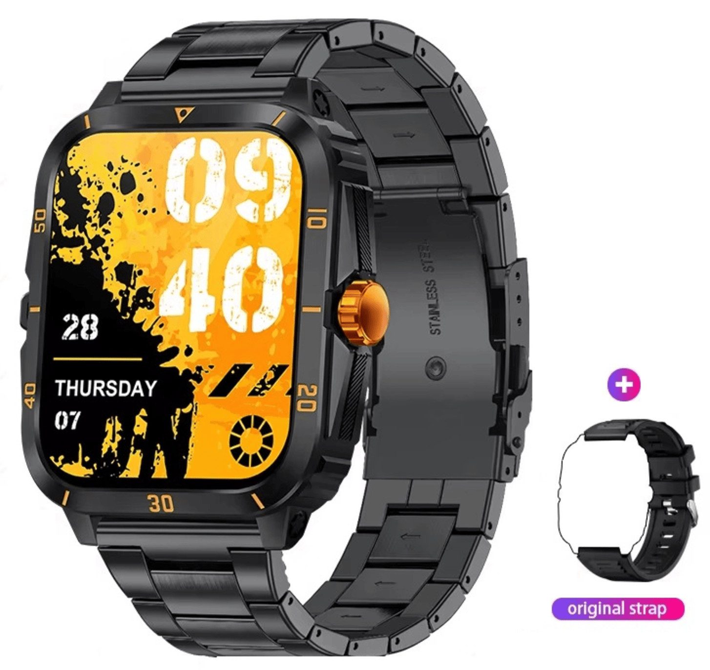 Nagham Ghazal Aswad Sport Smartwatch Herren HD Display wasserdicht Bluetooth Anruf Uhr Smartwatch, 1,96" Display, 100+ Sportmodi, BT-Anrufe, 3ATM, 7 Tage Akku