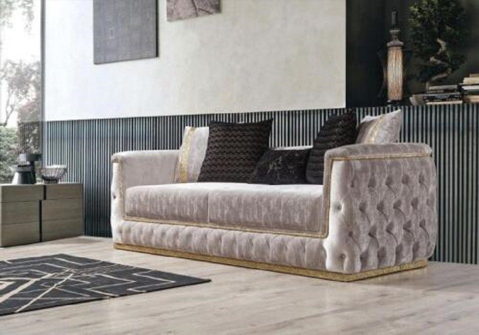 Luxus Möbel JVmoebel Sitz 3+1 Couch Teile Sofa Polster Gold, 2 Samt Sofa Set Chesterfield